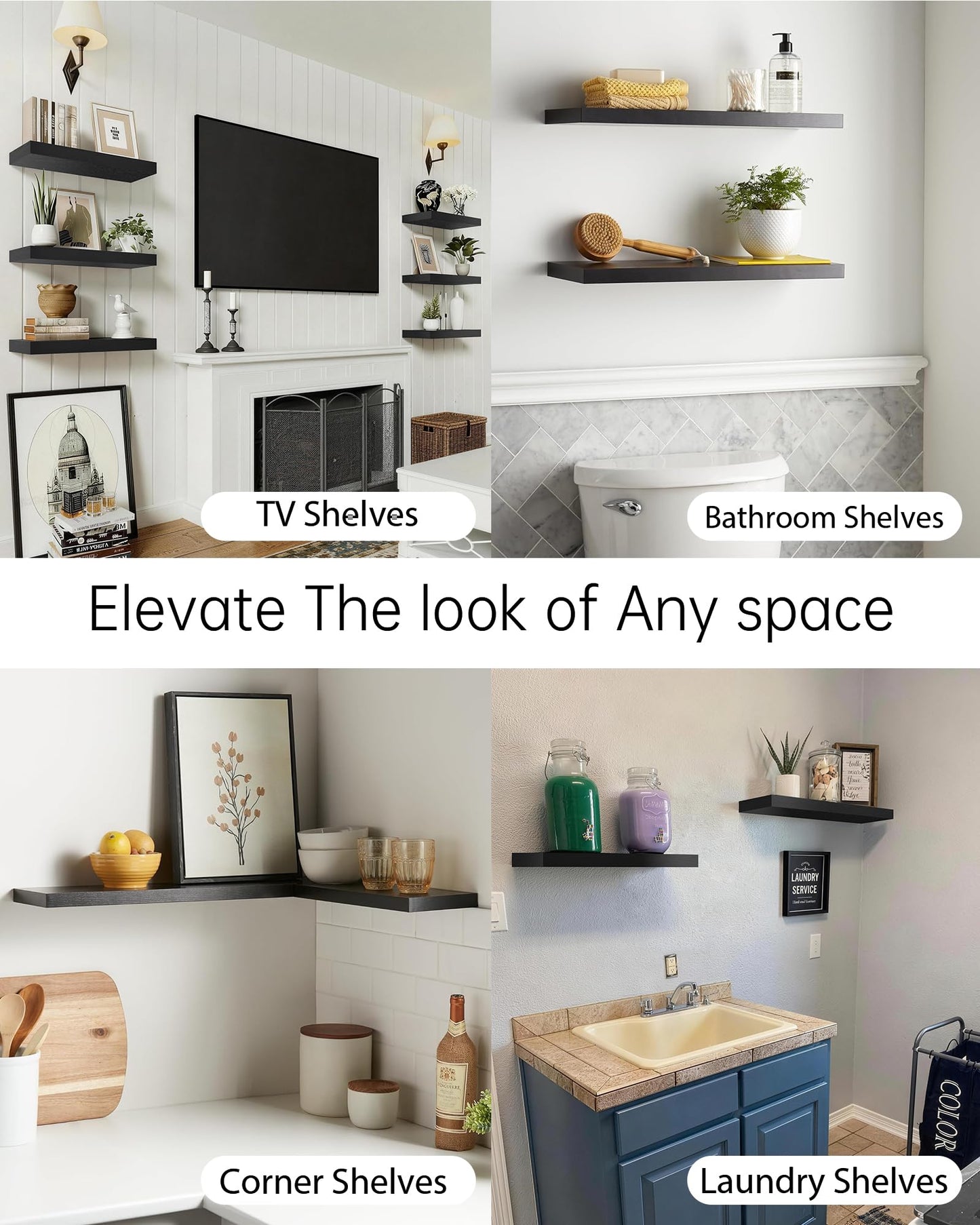 BAYKA Floating Shelves for Wall, 22.5 inches Black Wall Shelves for Bathroom, Bedroom, Living Room, Kitchen & Book, Hanging Display Decor Organizer Shelf with 22 lbs Capacity
