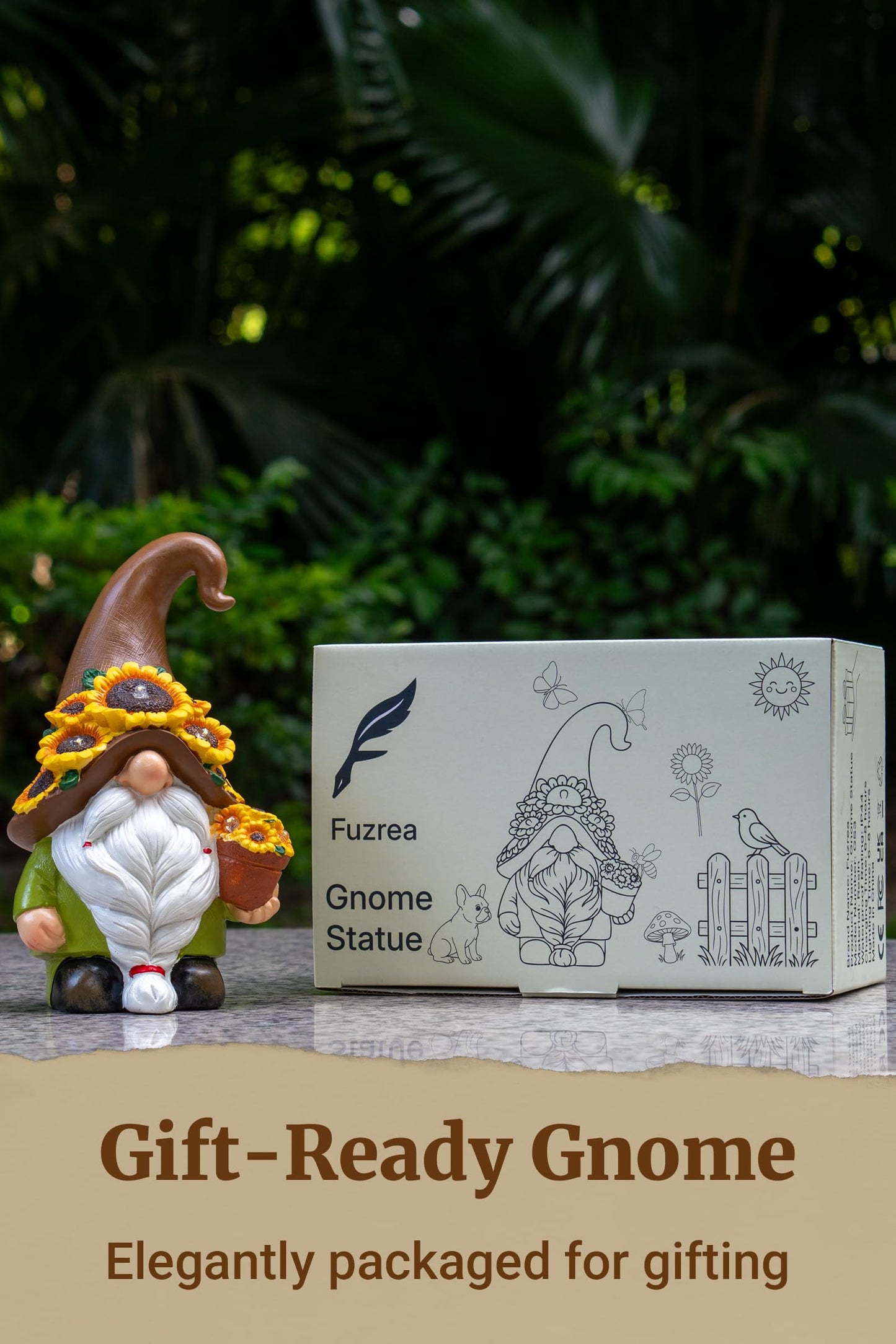 Fuzrea Solar Garden Gnome Statue, 7.67 Inch Resin Gnome Outdoor Decor for Yard, Backyard, Patio, Porch, Lawn; Garden Decor, Gnome Gifts, Birthday Gifts for Grandma Mom Women