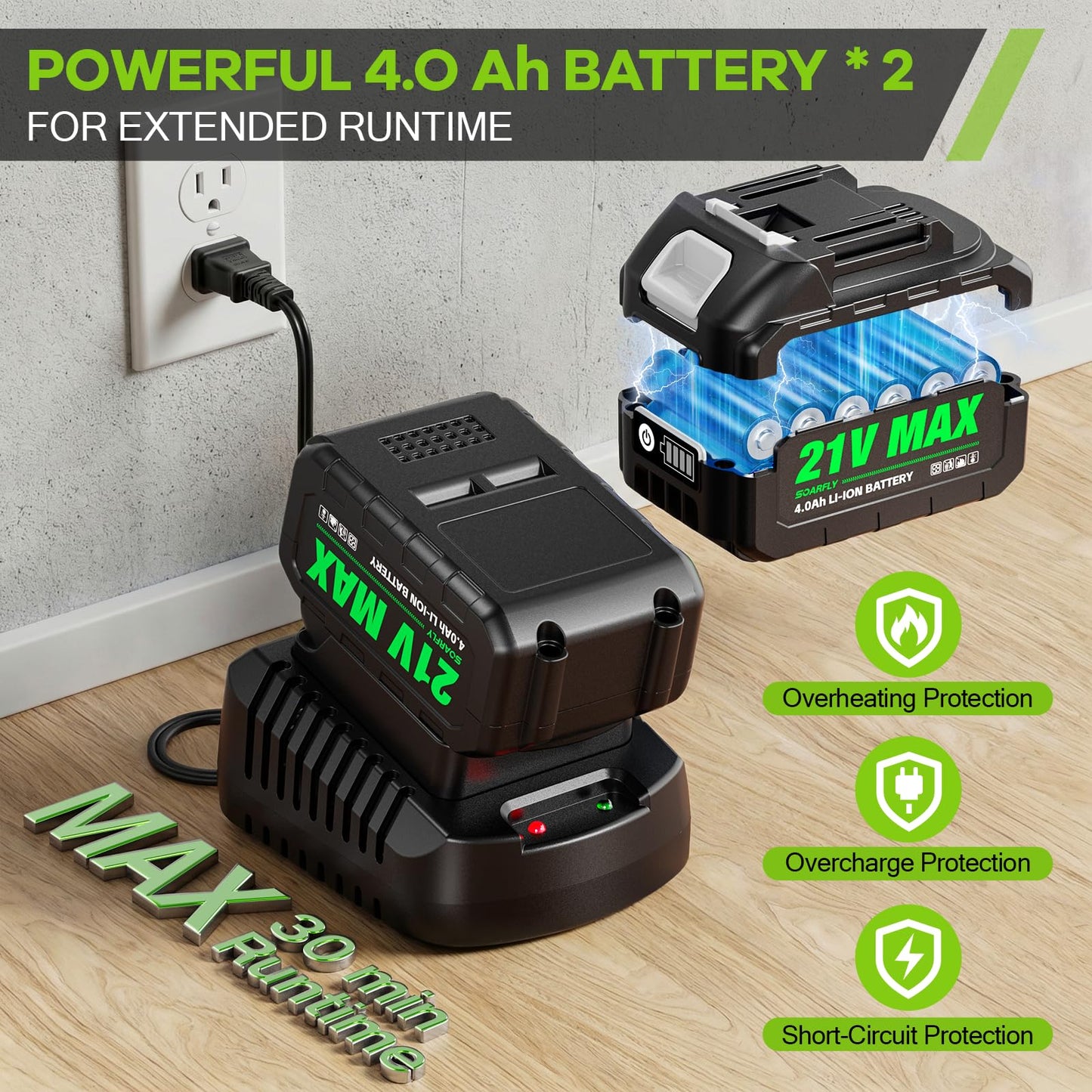 Leaf Blower Cordless, 580 CFM Electric Leaf Blowers with 2 x 4.0Ah Batteries and Charger, Electric Yard Blower with Variable Speed & Cruise Control for Lawn Care, Patio, Dust, Blowing Leaves