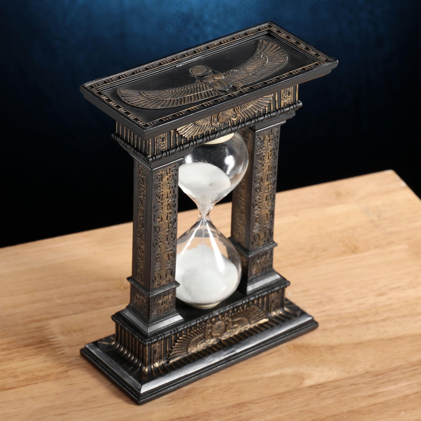 Veronese Design 7 1/8 Egyptian Winged Sun Columns Hourglass Resin Sand Timer 5 Minutes