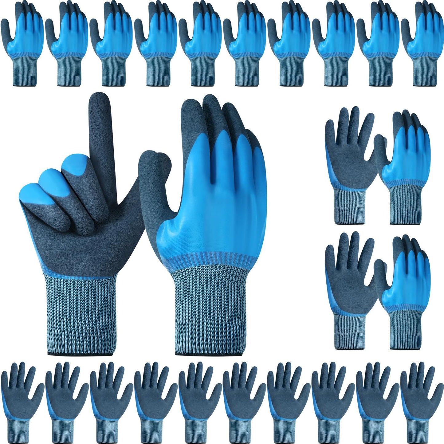 Mimorou 12 Pairs Waterproof Work Gloves, Blue, XL Size, Unisex