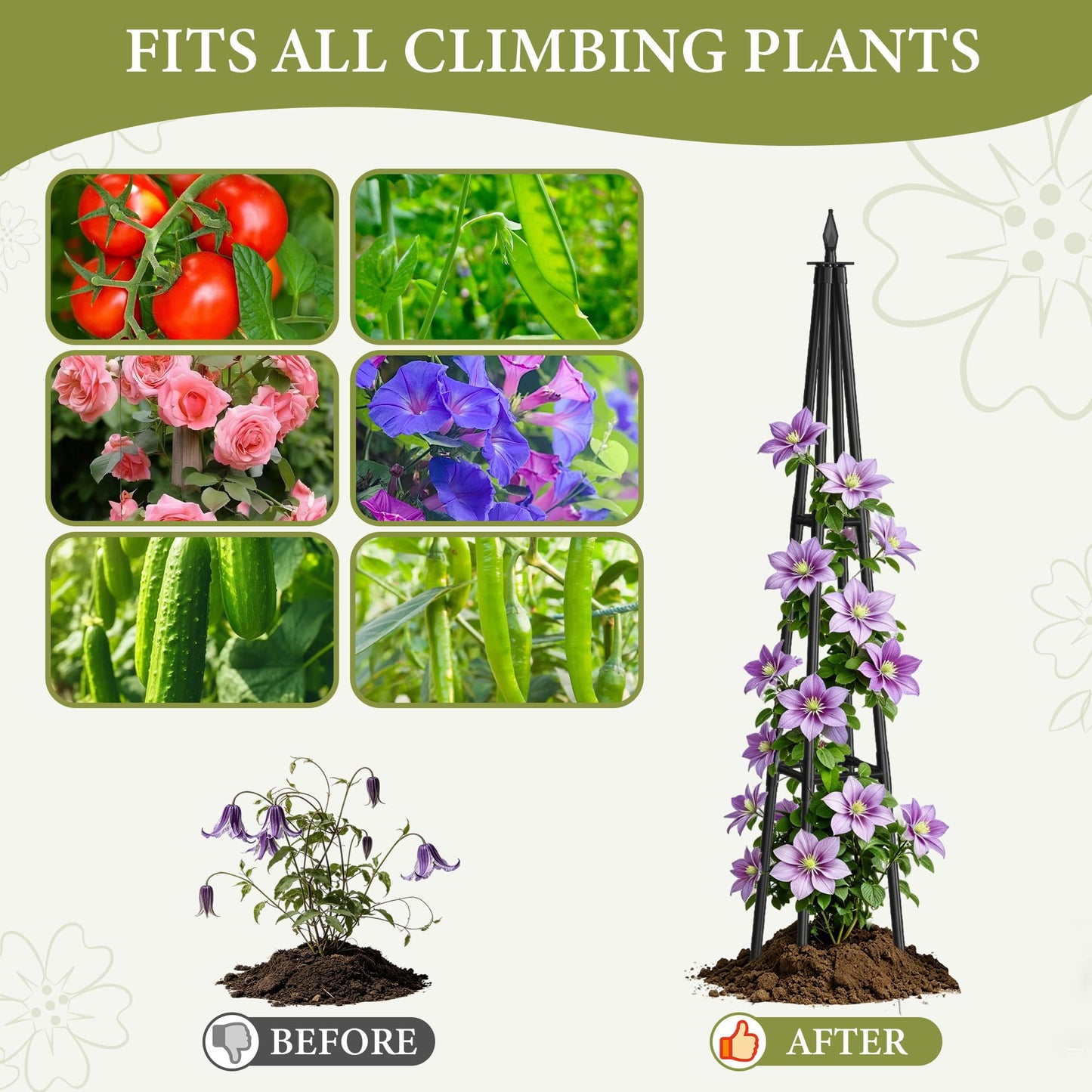 Obelisk Trellis for Climbing Plants Outdoor,4.0 Ft Garden Trellis for Potted Plants, Metal Trellis with Anti-Rust Coated for Potted Plants Indoor, Plant Support for Vegetables, Vines