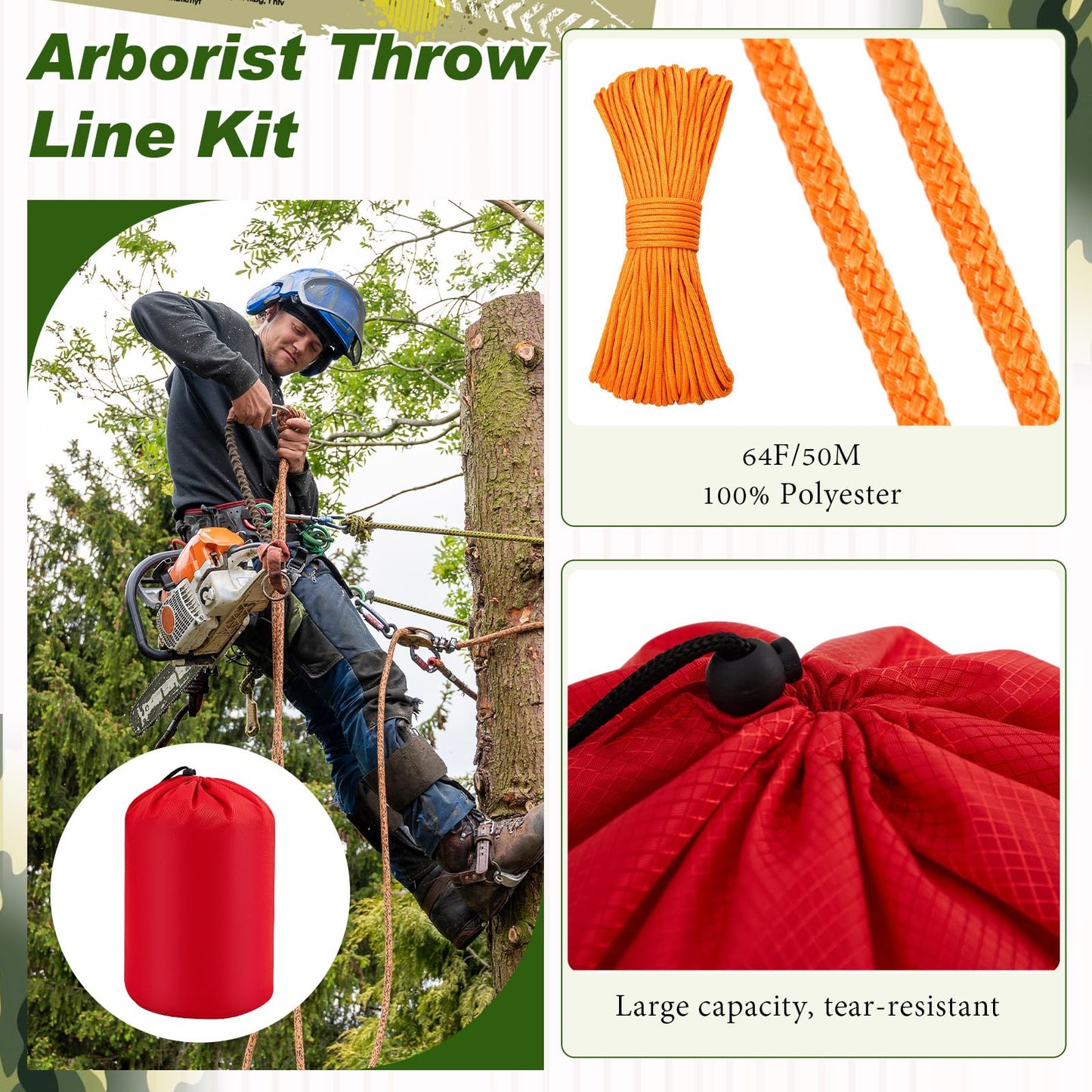 LOYIM 4 Pcs Arborist Throw Line Kit, 12oz+15oz Throw Weight Bag with 164ft Polyester Rope and Storage Bag Arborist Equipment Climbing Kit for Tree Work Limb Throwing