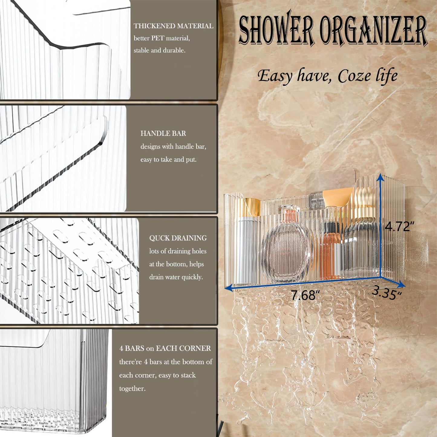 Lae Nuvole 2 Packs Cabinet Door Organizer Wall Mounted Shower Basket, Shower Caddy Stackable Plastic Adhesive Organizer for Bathroom, Kitchen, Cabinet, Pantry, Makeup, BPA Free, Clear