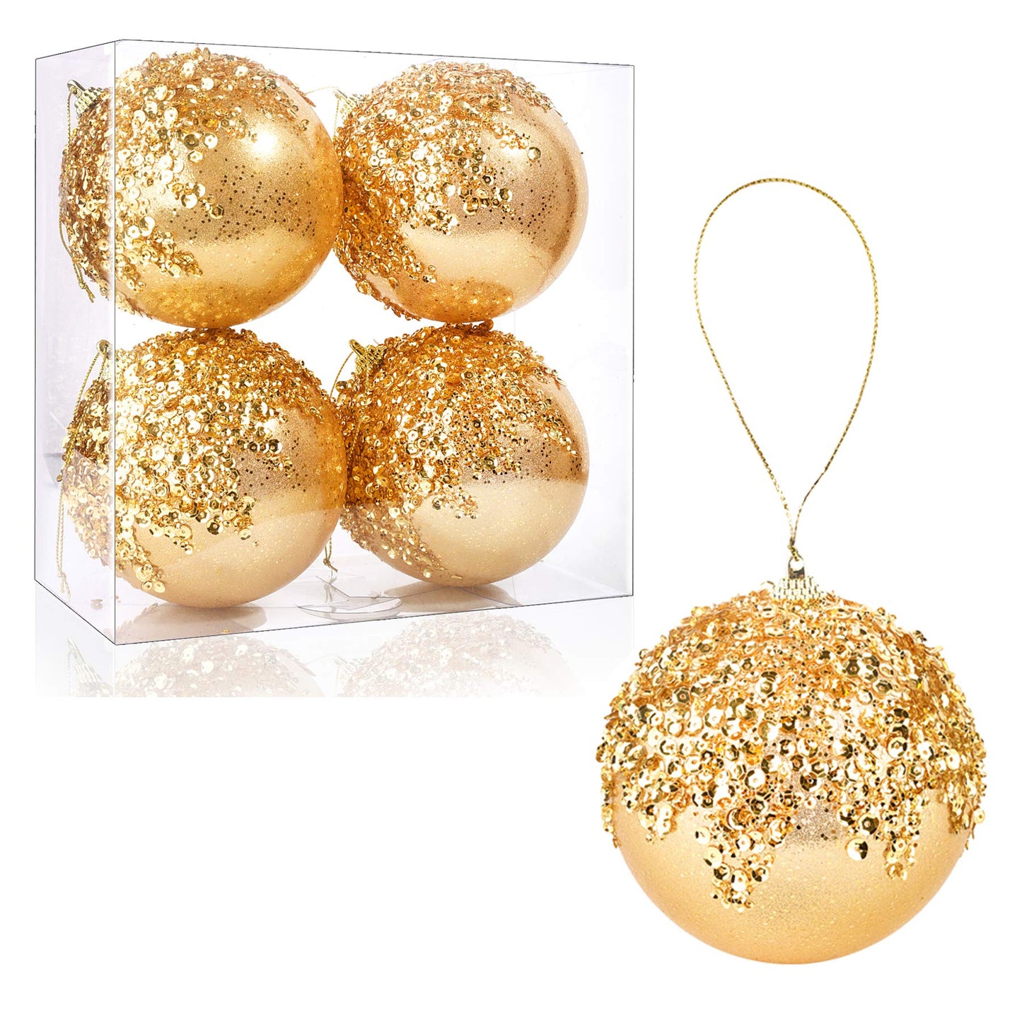 ZHANYIGY 4pc Gold Christmas Ball Ornaments, Shatterproof Christmas Ball Decorations for Trees, Wedding Party Holiday Decorations