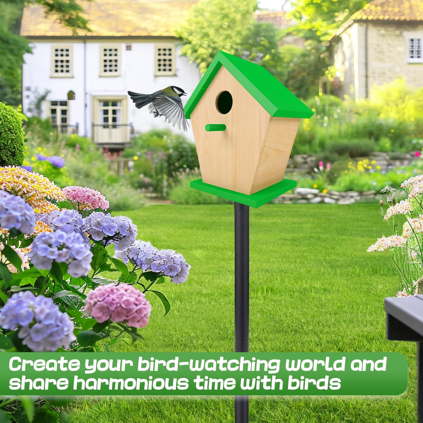 Bird Feeder Pole for Outdoors - 82in Tall Adjustable Heavy Duty Bird House Feeding Station with 5-Prong Anchor for Outside Garden Wild Bluebirds Watching