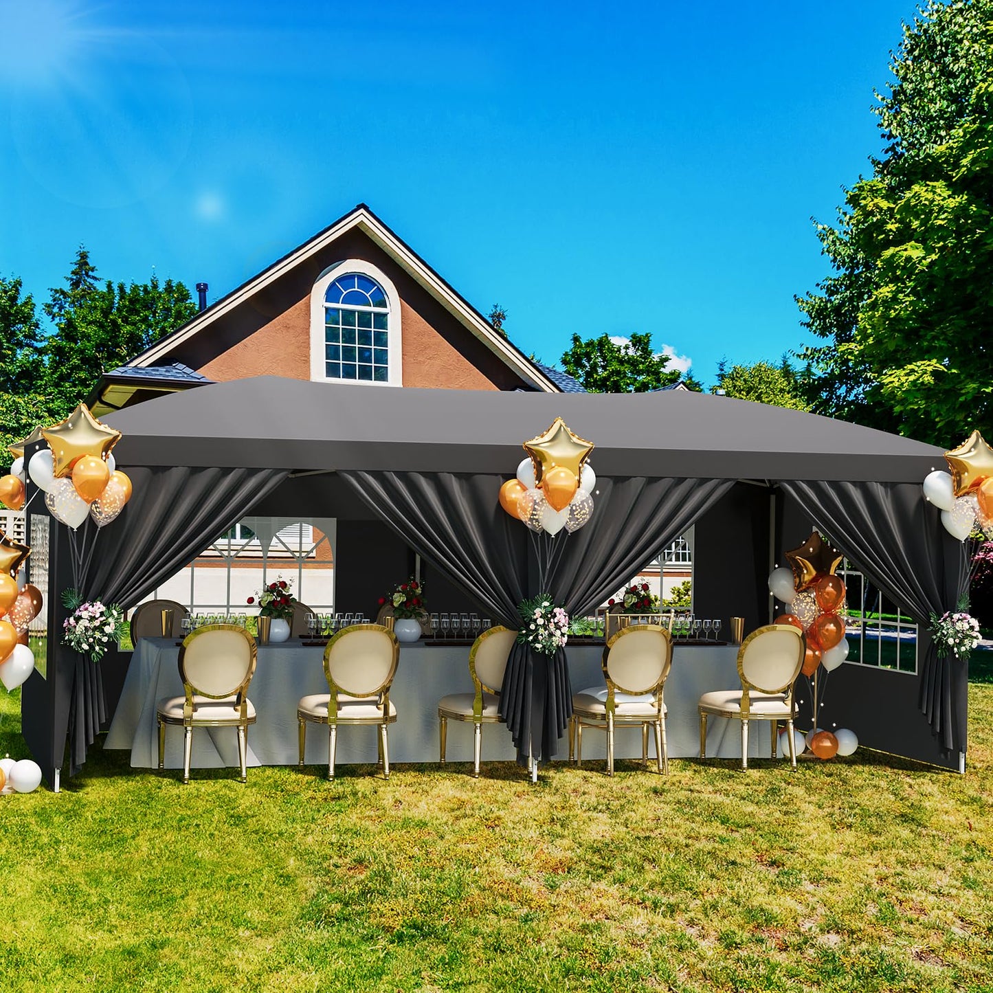 10x20 Pop Up Canopy Tent with 6 Removable Sidewalls, Heavy Duty Easy Up Commercial Party Tent with 3 Adjustable Heights, Waterproof Outdoor Canopy for Events, Wedding & Market, Includes 18 Stakes and