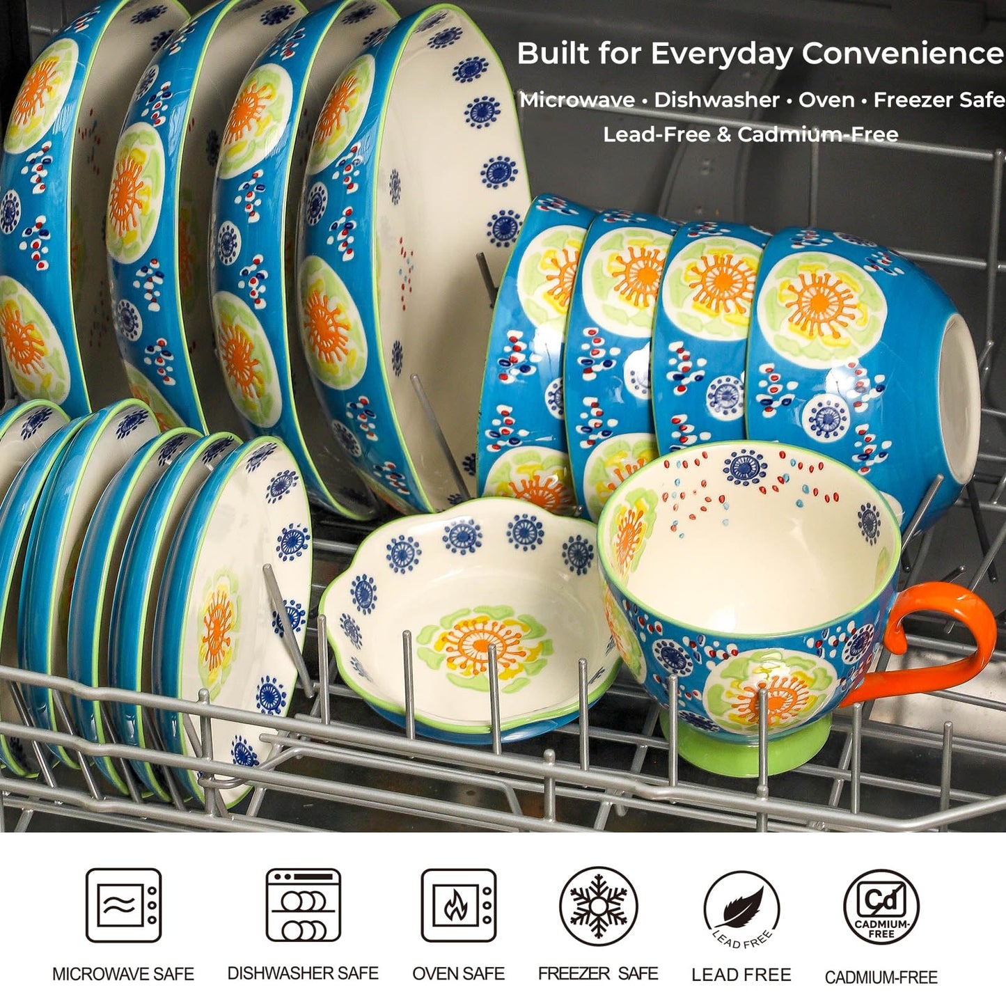 UniqueLife Hand-Painted 6 Inch Dessert Plates Set of 6, Mixed Design Ceramic Appetizer Snack Salad Plates, Microwave Dishwasher Oven Safe Small Plates for Cake Bread Fruit, Gift-Ready -Mixed