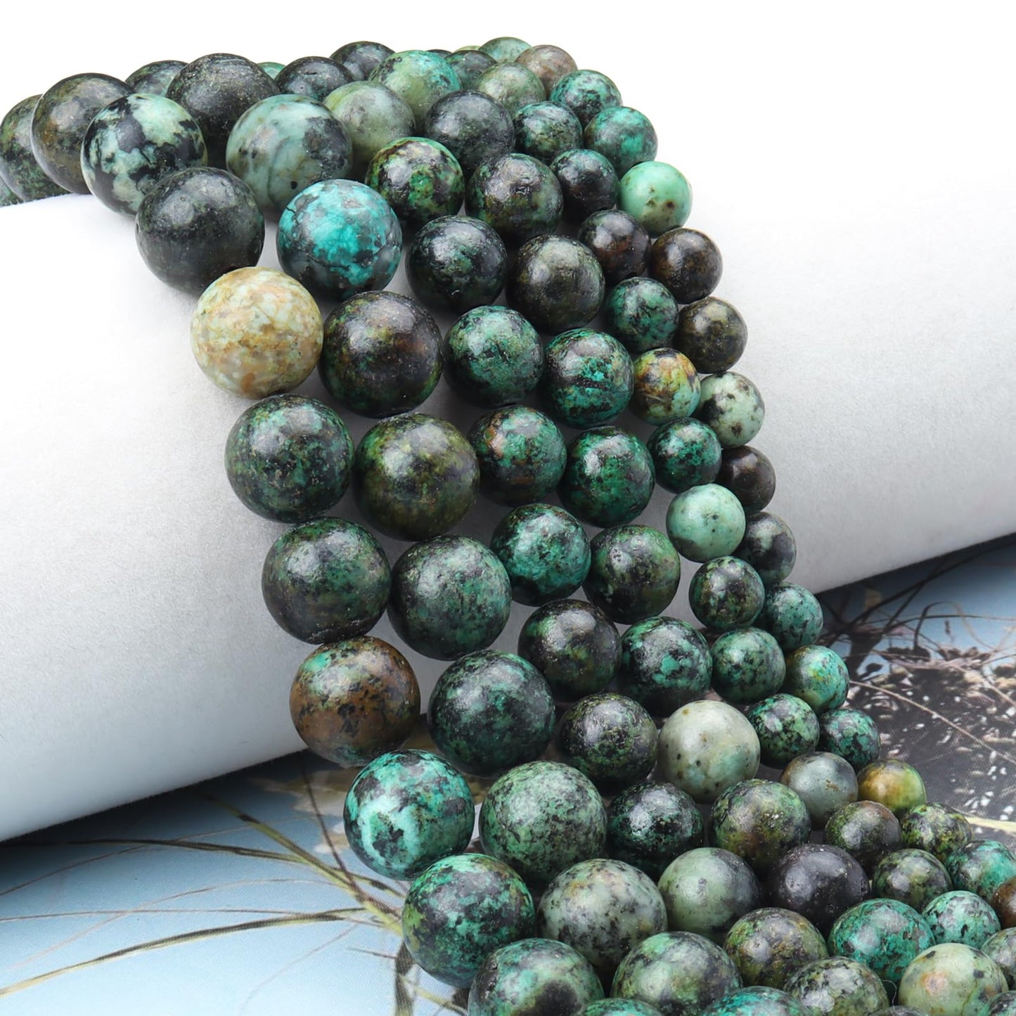 Siomia 60pcs 6mm Natural African Turquoise Gemstone Beads Energy Healing Crystal Round Loose Stone Beads for Jewelry Making, DIY Bracelets Necklaces