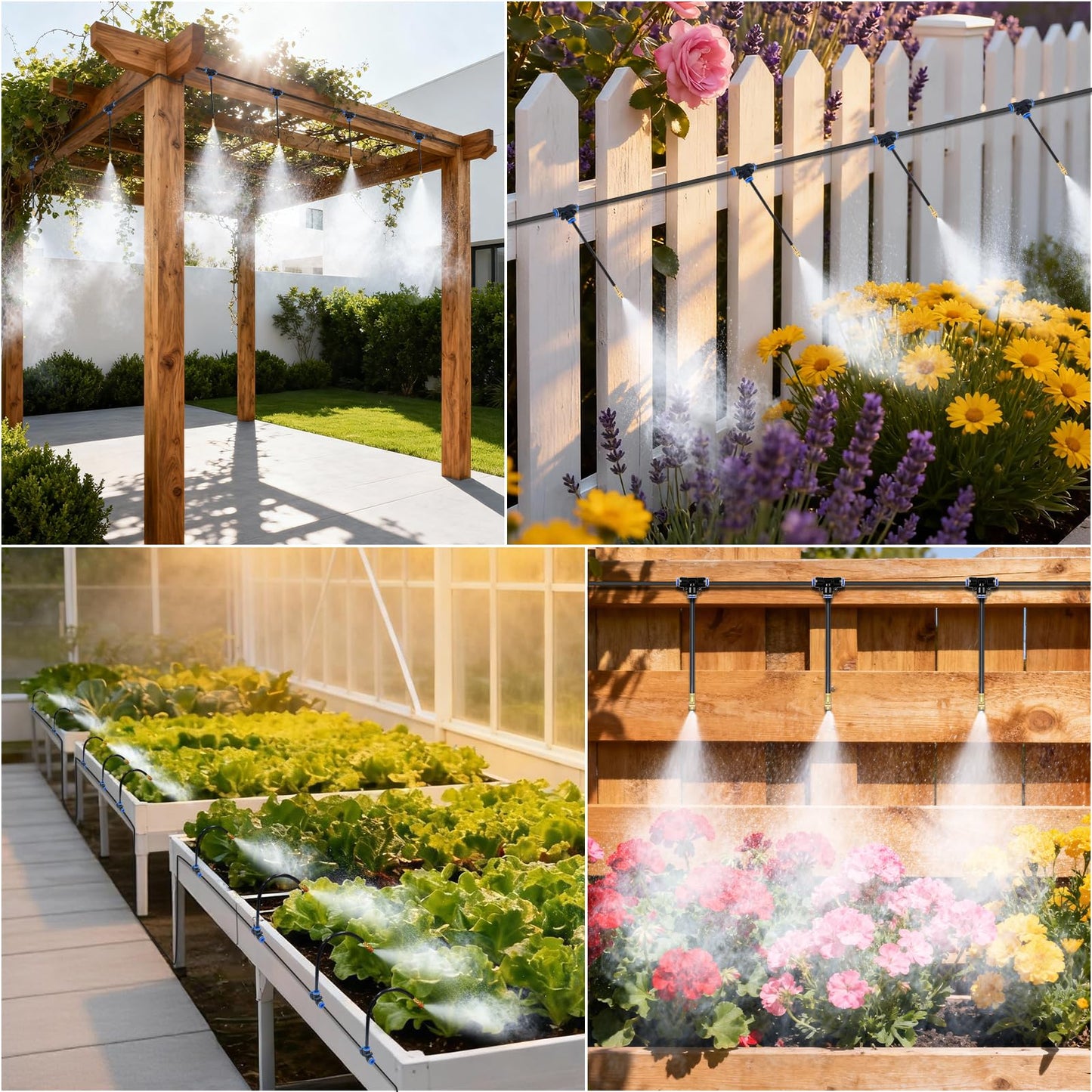 Thiswing 100FT 360° Adjustable Drip Irrigation Kit – 1/4" Tubing with 18 Nozzles, Full-Circle Spray for Greenhouse, Vegetable Garden & Potted Plants, Water-Saving DIY Irrigation System