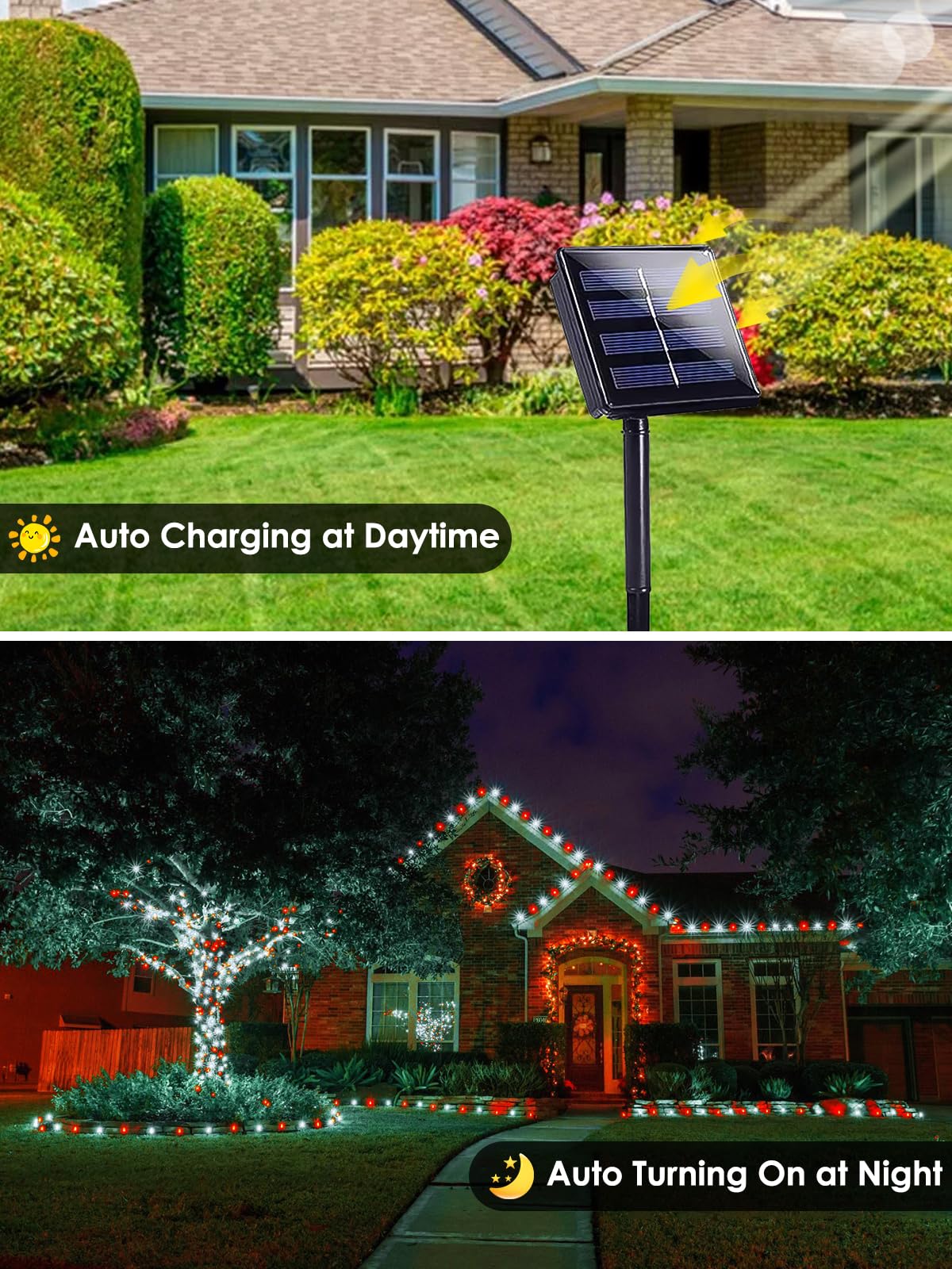 4-pack Red and White Solar Christmas Lights Outdoor Waterproof, 400LED 132FT Solar Powered LED String Lights Green Wire with 8 Modes Solar Fairy Lights for Xmas Tree Party Wedding Garden Fence Decor
