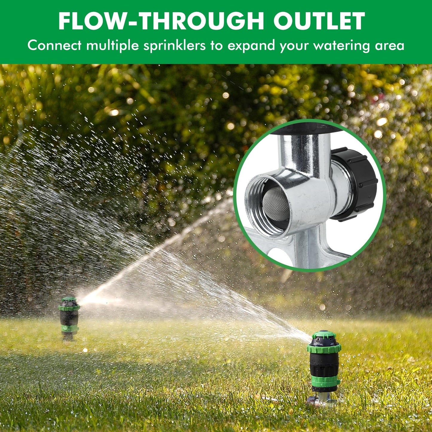 [2 Pack] RESTMO Gear Drive Sprinkler with Metal Spike Base, 5-Pattern Heavy Duty Gardening Watering System, Multi-Adjustable Lawn Sprinkle for Garden Plant, Flower Bed and Large Yard Area, Green