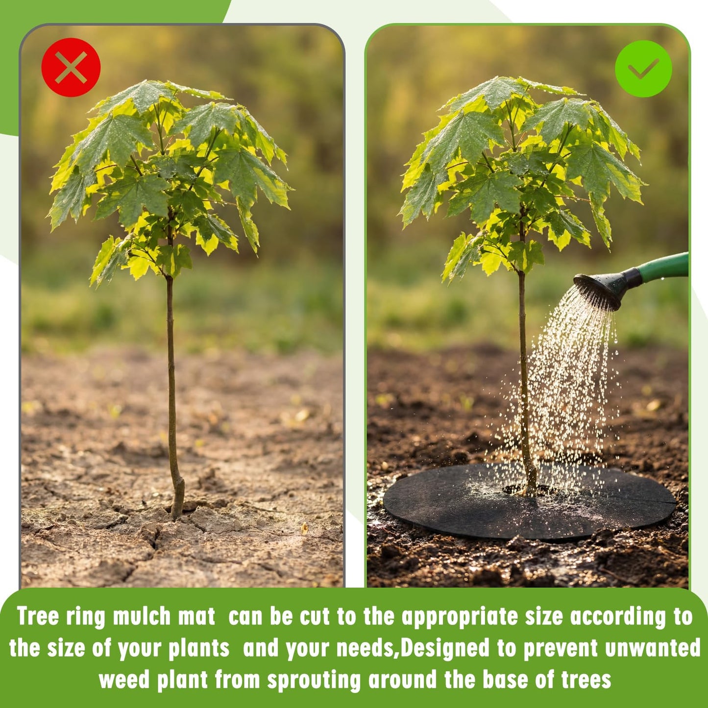 CrystalSylara 100 Pcs Non Woven Tree Mulch Ring Set with 50 Weed Barrier Mats 50 Garden Metal Stakes Thickened Black Tree Protectors Mulch Mat for Garden Plant Cover Root Fabric Protection(Large)
