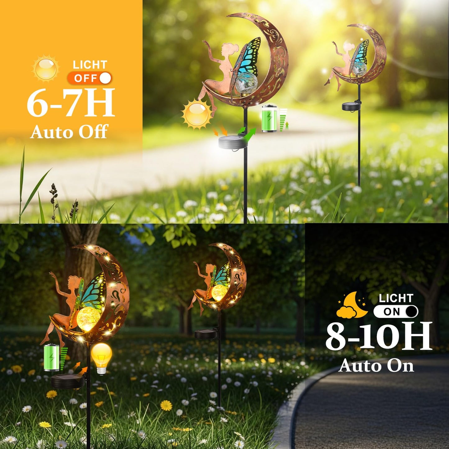 ZKLiLi Garden Outdoor Decor, Fairy Moon Figurine Light Stake, Housewarming Ornament for Patio, Lawn, Yard, Pathway - Unique Gift Ideas for Gardening Mom Grandma