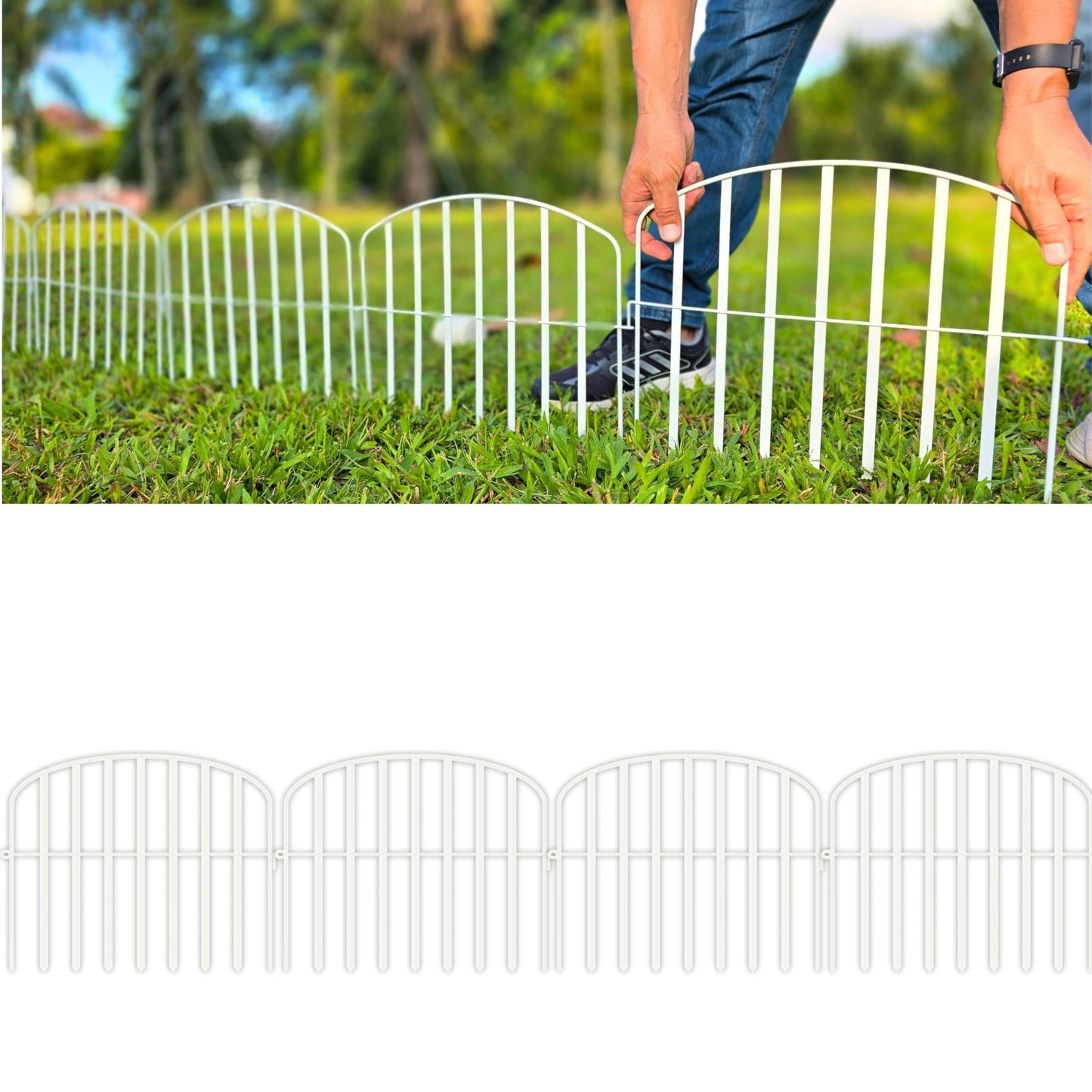 ShopLaLa Decorative Fence (10 Panels) 13in(L) x 16.5in(H) Rustproof White Metal Wire Animal Barrier Fences, Flower Bed Edging for Landscape Outdoor Patio Decor Dog Yard Gates Fencing Backyard Panels