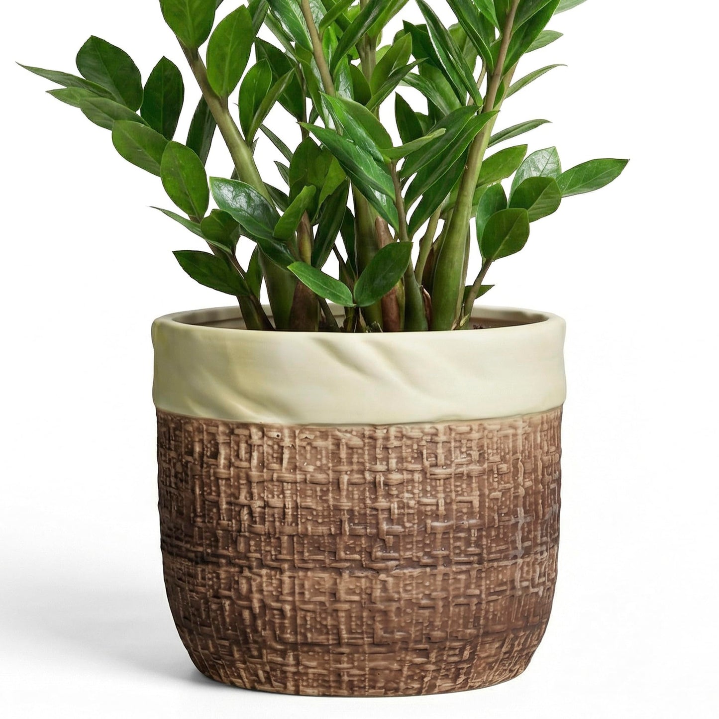 Teagas Ceramic Planter - 9.8 Inch Plant Pot for Indoor Outdoor Plants, Boho Ceramic Plant Pots with Drainage Hole and Plug, Round Indoor Planter, Garden Decor, Gardening Gifts for Women, Brown