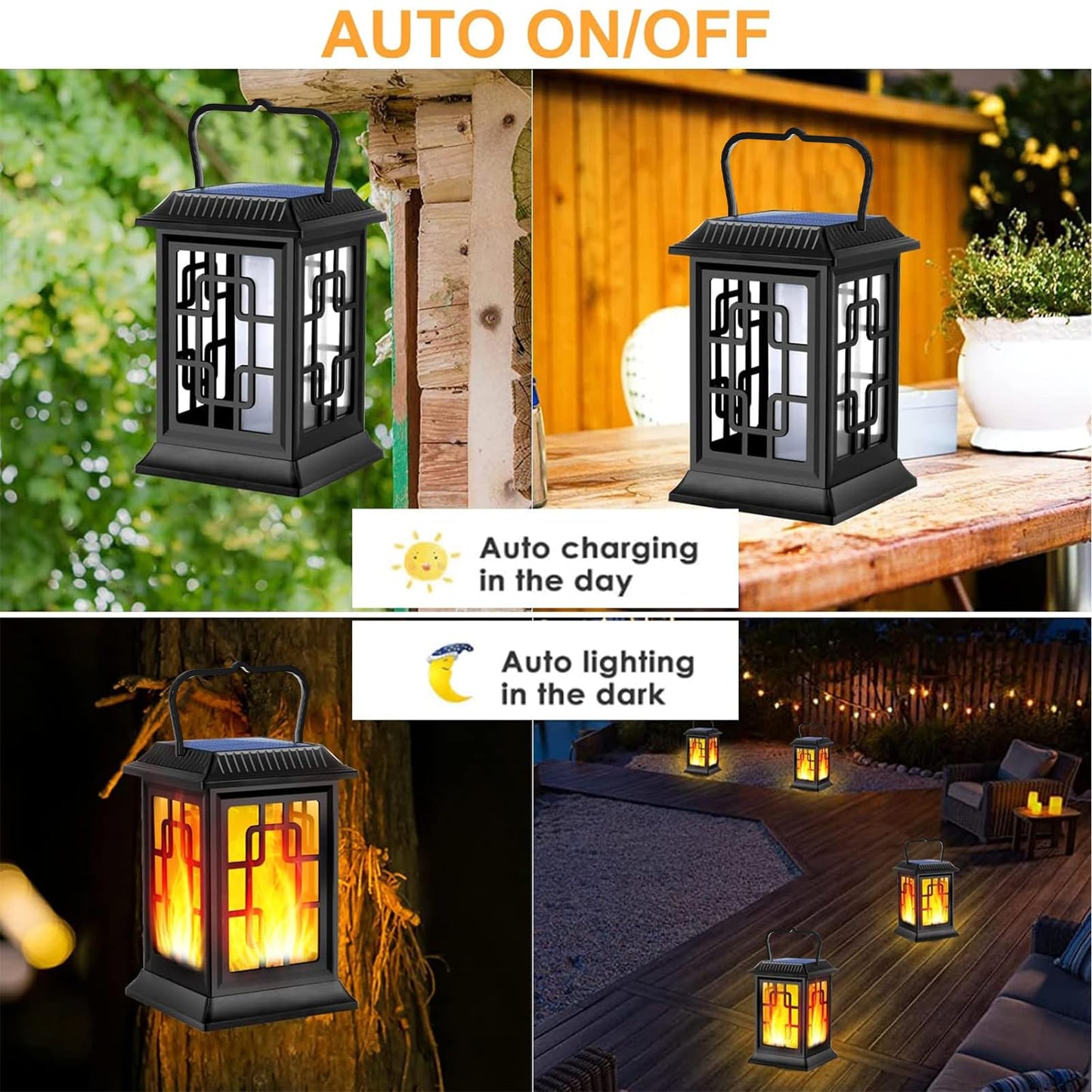 Ollivage Solar Lanterns Outdoor Waterproof Hanging Solar Lanterns Garden Lights Solar Powered Flame Lights LED Lights for Patio Pathway Deck Yard (2 Pack)