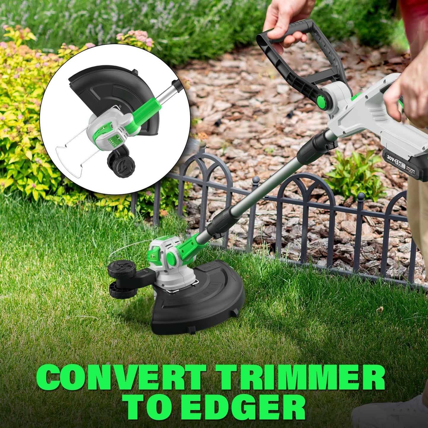 SOYUS 20V Cordless Electric Weed Wacker, 12 Inch String Trimmer Battery Powered with Auto Line Feed, Lightweight Grass Trimmer for Lawn Trimming/Edging with 2X 2.0 Ah Battery and Charger