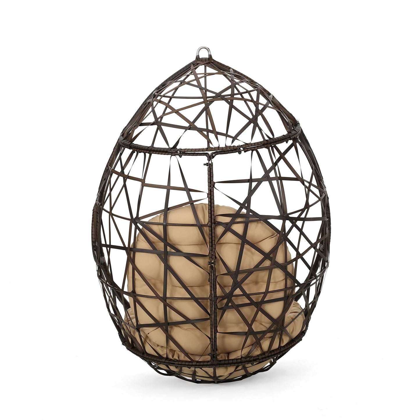 Christopher Knight Home Isaiah Indoor/Outdoor Wicker Tear Drop Hanging Chair (Stand Not Included), Multi-Brown and Tan