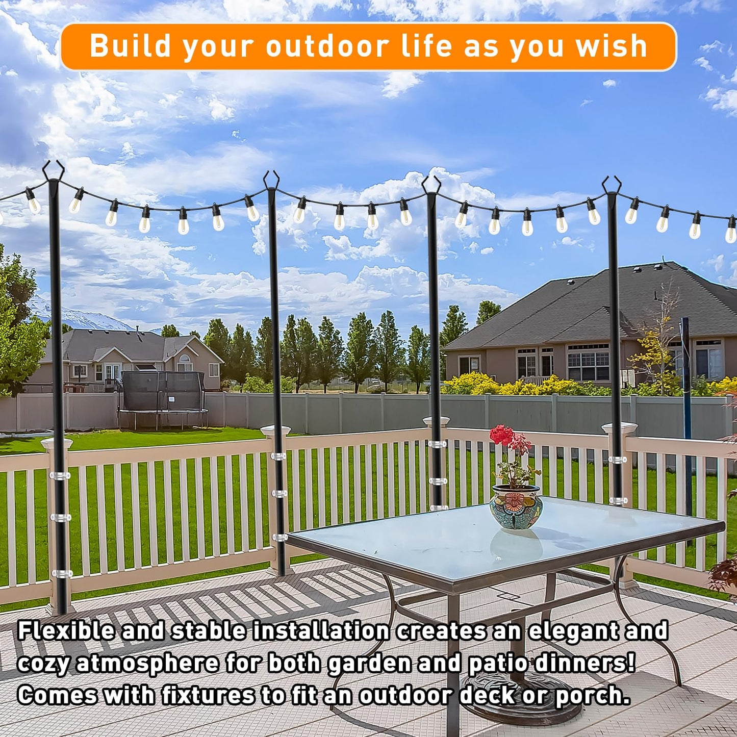 TQQVXX 7 Pack 10 FT String Light Poles,Metal with Fork Lights Poles for Outdoor String Light, Rustproof Heavy Duty for Outside Garden,Patio,Wedding,Backyard,Deck,Party