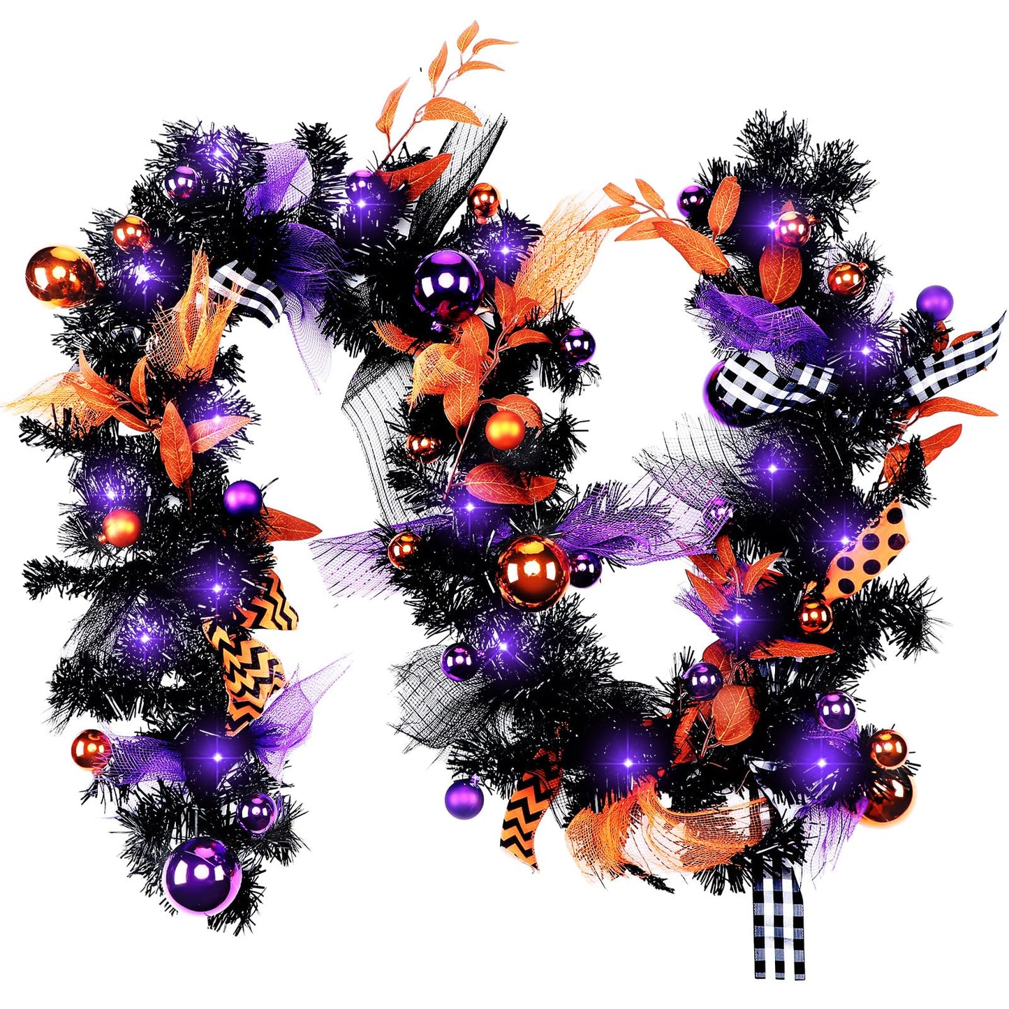 Riceshoot 6 ft Artificial Halloween Garland with LED Mixed Ball Rustic Halloween Hanging Garland String for Mantel Kitchen Fireplace Wall Window Home Indoor Outdoor Decor