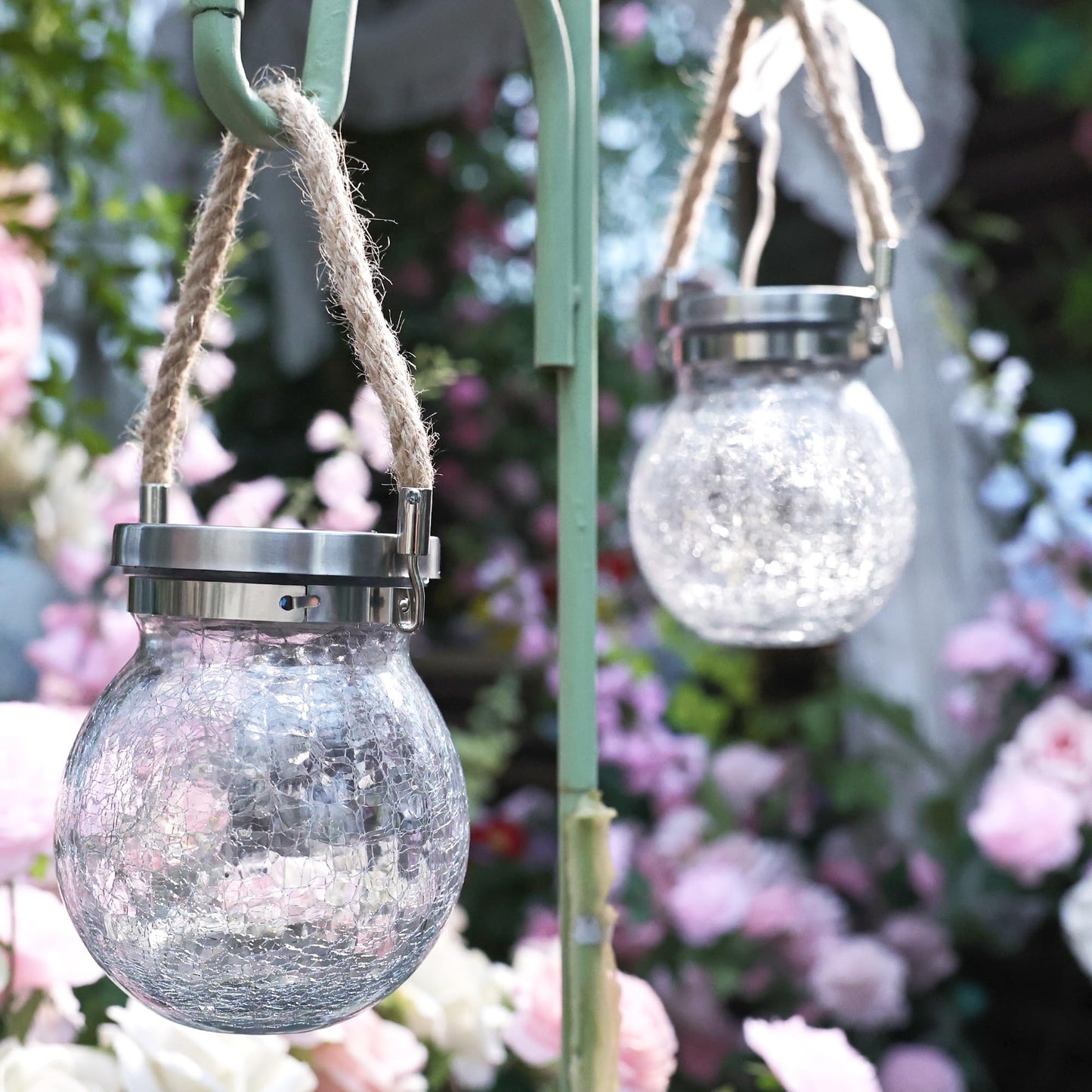 Cooo 6 Pack Gifts for Him Her Solar Lanterns Outdoor Waterproof Heavy Crackle Glass 30 LED Warm Firefly Lights Solar for Women Mom Grandma Outdoor Table Lamps Garden Yard Decor