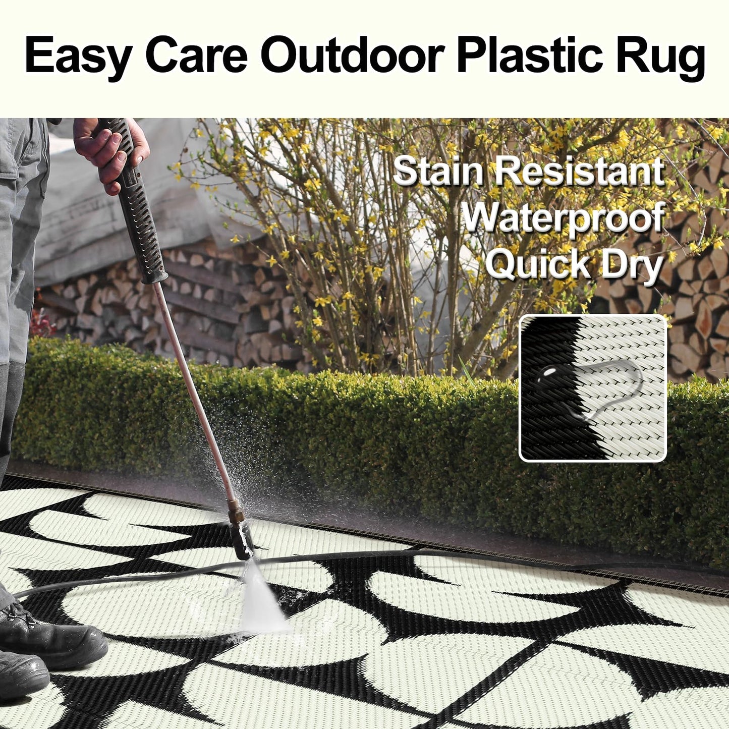 Wonnitar 8x10 Outdoor Rug, Large Waterproof Reversible Outdoor Patio Area Rug, Indoor/Outdoor Plastic Straw Portable Camping Rug for Outside RV Balcony Garden Deck (Black & White,8'x10')