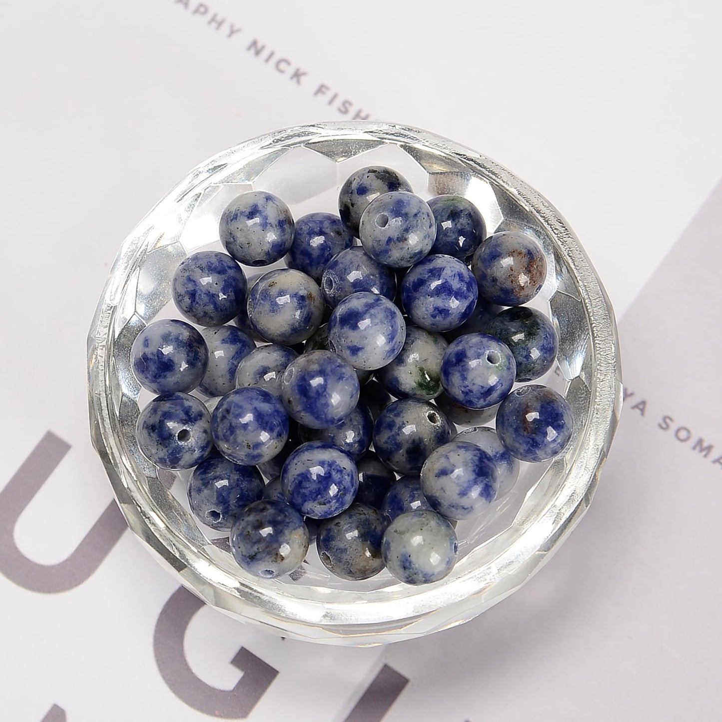 65Pcs 6mm Blue Spot Jasper Natural Round Loose Real Stone Beads Gemstone Genuine for DIY Hand Made Craft Jewelry Bracelet Earring Necklace String Making Energy Healing Power