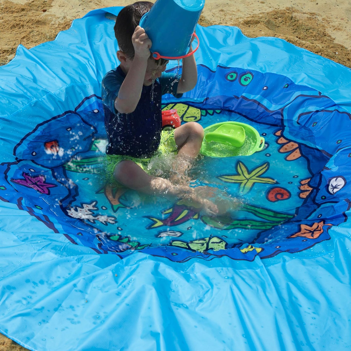 RunNico 6.6 x 6.6 Ft Portable Baby Beach Pool, Waterproof Beach Pool Blanket for Toddler with Water Bag, Collapsible Beach Puddle Mat for Boys Girls Kids Infant Outdoor Summer Vacation