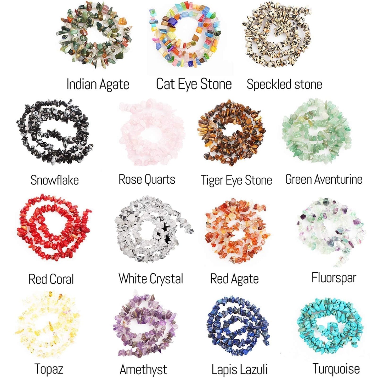 500pcs Natural Chip Stone Beads Multicolor 5mm to 8mm Irregular Gemstone Healing Crystal Loose Rocks Bead Hole Drilled DIY for Bracelet Necklace Earrings Jewelry Valentine's Day Making Craft