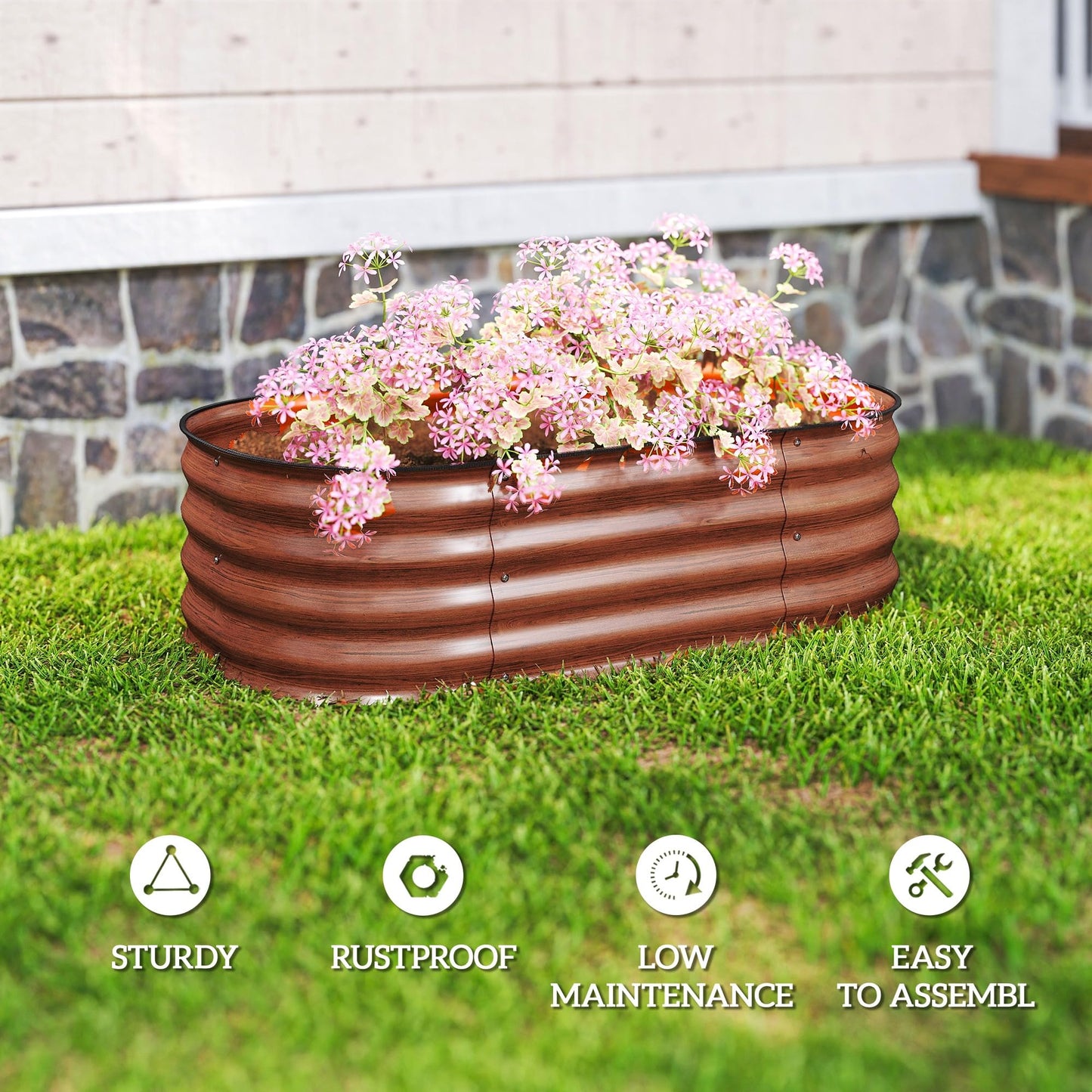 Outsunny 3.5' x 2' x 1' Galvanized Raised Garden Bed Kit, Outdoor Metal Elevated Planter Box with Safety Edging, Easy DIY Stock Tank for Growing Flowers, Herbs & Vegetables, Brown