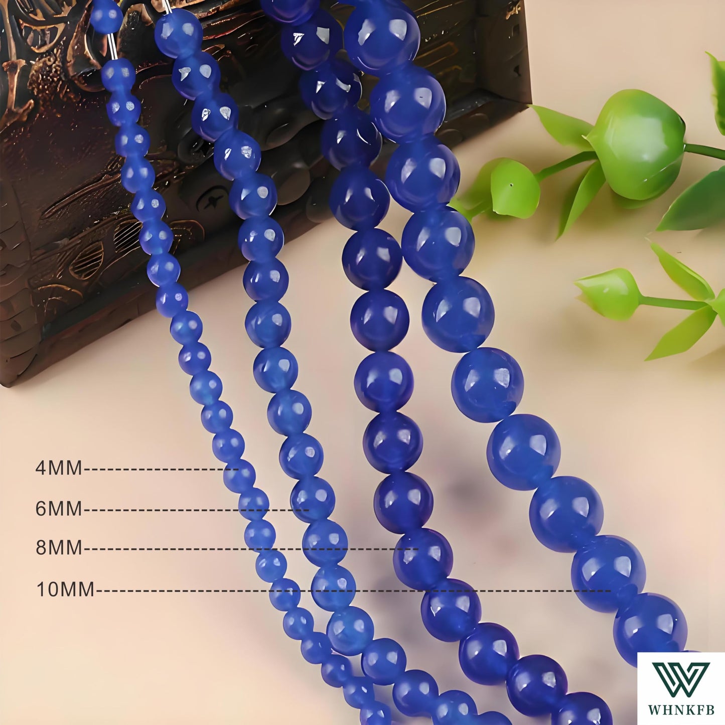 WHNKFB 8mm 50PCS Natural Blue Agate Round Beads, Smooth Polished Loose Stone Beads for Jewelry Making Craft - 4mm 6mm 8mm 10mm Options with Free Elastic Cord