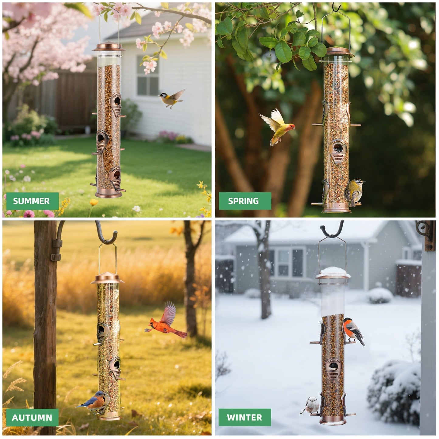 MIXXIDEA Metal Tube Bird Feeders for Outdoors - 6 Ports Hanging Feeder Attracts Wild Birds in Your Lawn, Garden, Balcony - Antique Copper - 1 Pack
