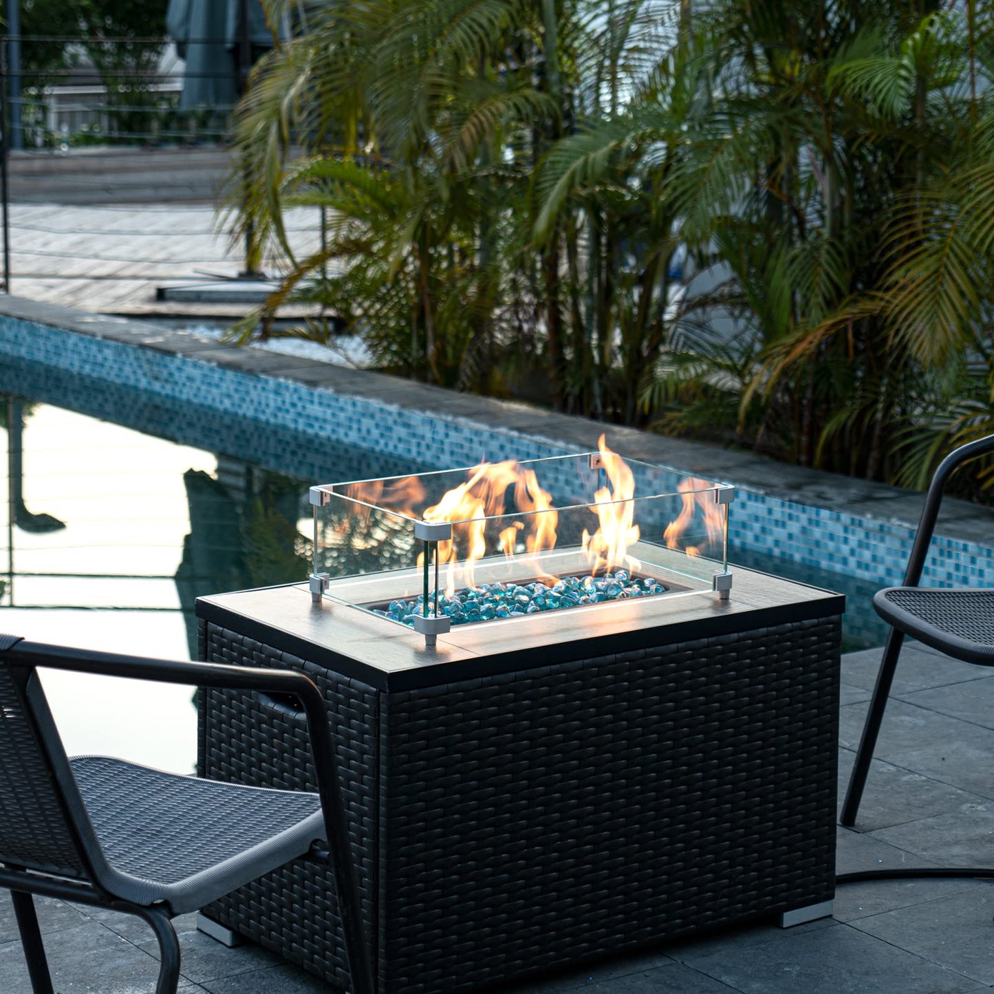 GASPRO 10 Pound Fire Glass Diamonds 1 Inch, Fire Pit Glass Rocks for Gas Fireplace and Fire Pit, Caribbean Blue, High Luster