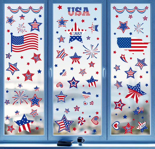 4th of July Window Clings Decorations,111 PCS Reusable Static Summer Patriotic American Flag Stickers for Glass Windows Independence Day,Memorial Day,Veteran's Day,USA Holiday Red White Blue Decor