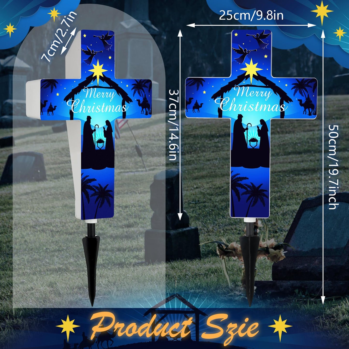 Yousoontic Christmas Garden Stake Solar Lighted Holy Night Outdoor Solar Religious Yard Decorations Light up Rustic Cross Stake Decor for Patio Yard Decoration (Merry Christmas)