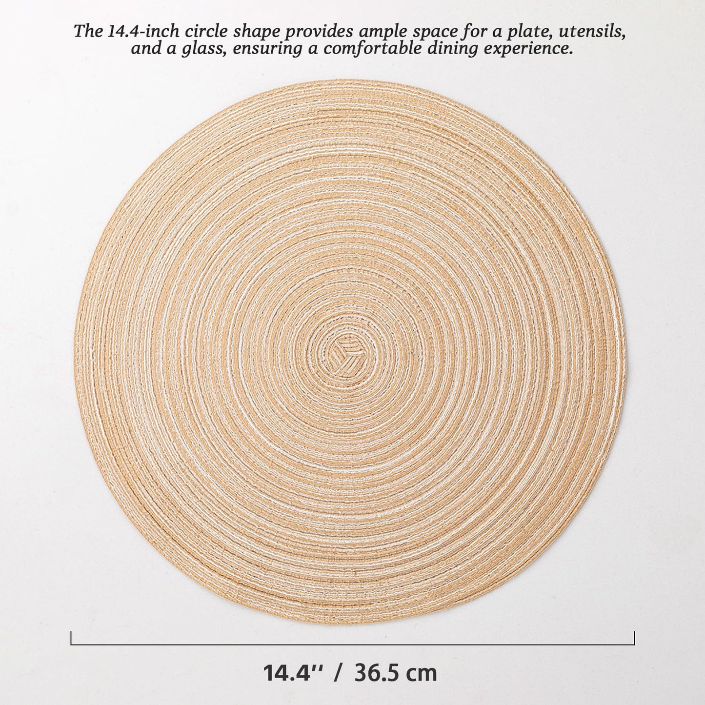 Round Placemats Set of 6 Woven Placemats Washable Braided Table Mats for Dining Table Heat Resistant Non-Slip Circle Place Mats(Beige)