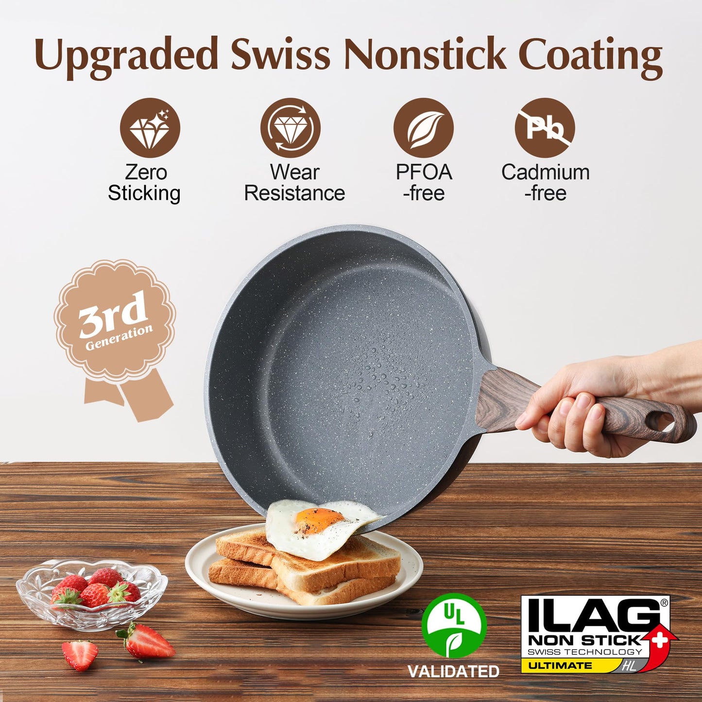 SENSARTE Nonstick Cookware Set 13-Piece, Non Stick Pots and Pans Set with Swiss Granite Coating, Healthy Kitchen Cooking Set, Stay-Cool Handles, PFOA Free