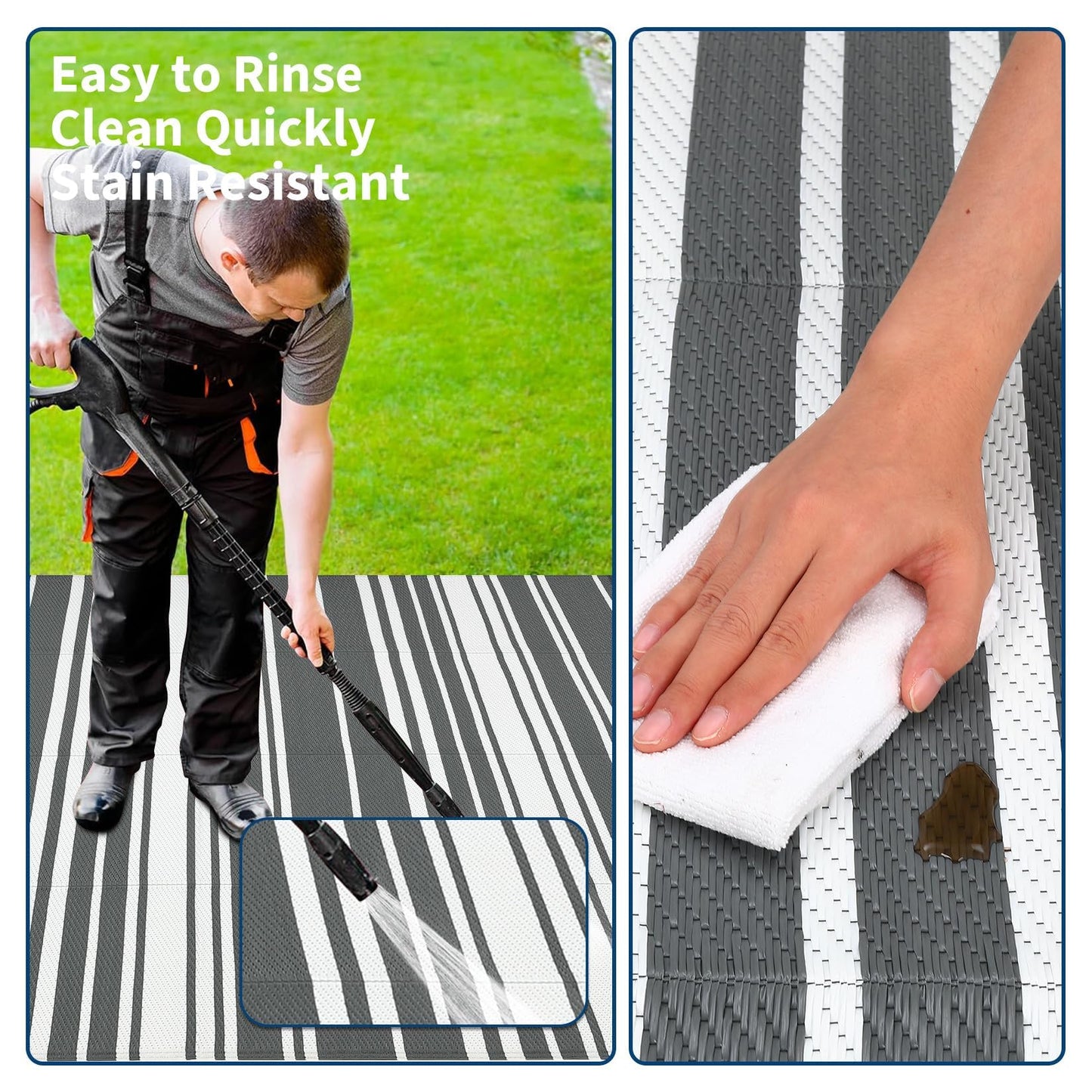 Jojoka Modern Outdoor Rug Reversible Plastic Straw Rug, Geometric Lines Pattern, UV-Resistant Portable Camping Carpet for Patio, RV, Deck, Trailer & Poolside