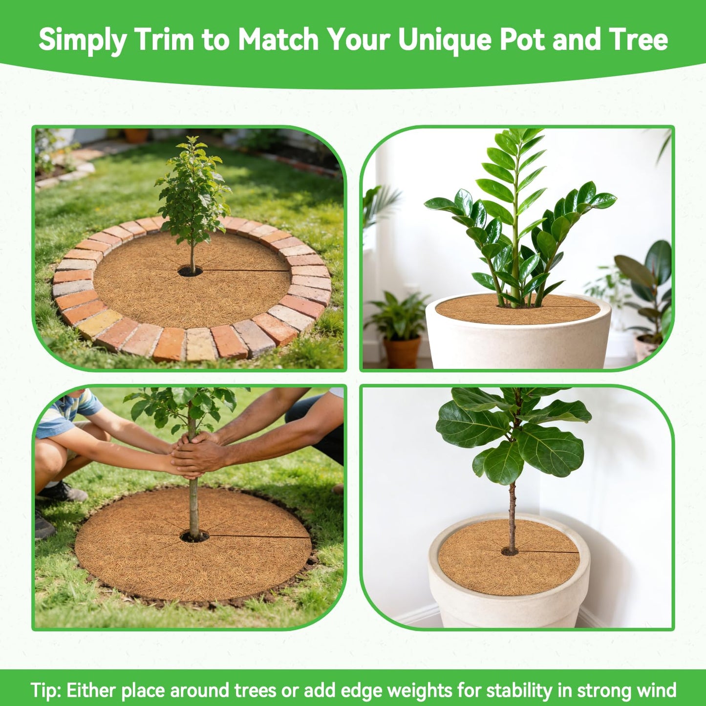 ZeeDix 6 Pack Coconut Fiber Mulch Ring, 24 Inch Coco Coir Tree Ring Mulch Mat, 100% Natural Tree Protector Mat Plant Cover Ring Coconut Coir Discs Tree Mats Mulch Rings for Indoor Outdoor Trees Plants