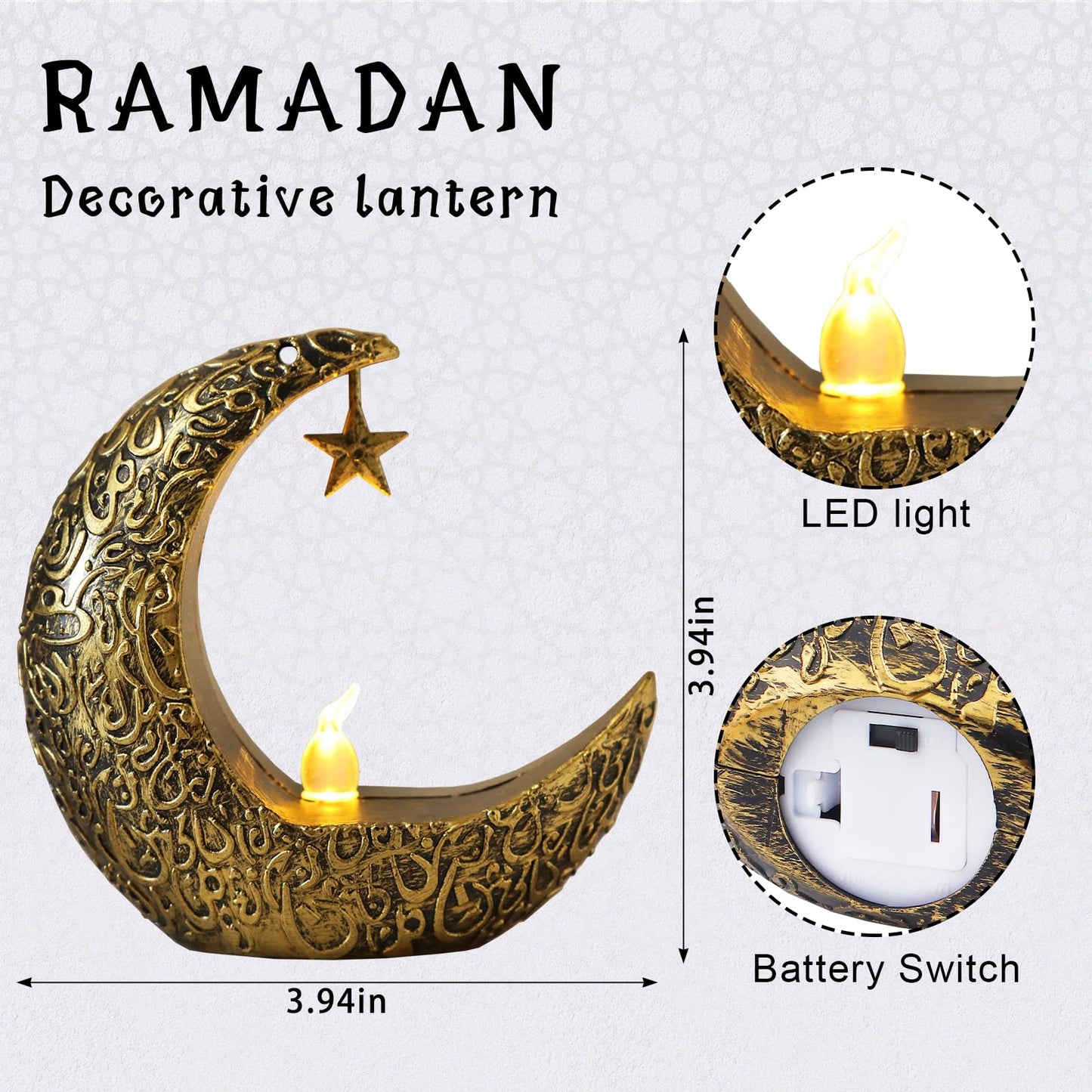 Hying 2 Pieces Ramadan Lanterns Decoration Eid-ul-fitr Table Lamp Eid Mubarak Flameless Candle Lanterns Ramadan Moon Star Lamp for Home Tabletop Decor-Golden Black