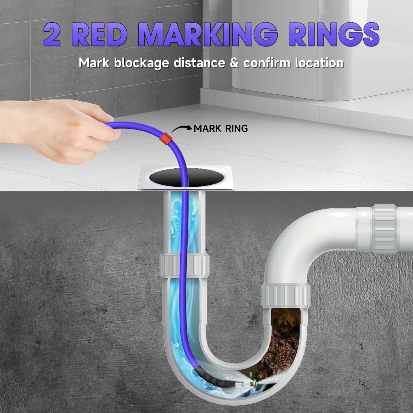 TUTULUCK 100FT Sewer Jetter Kit for Pressure Washer 1/4"NPT Drain Cleaner Hose 5800PSI Corner Rotating and Button Hose Sewer Jetting Nozzle Pearl Corsage Pin Tape Handle Strap Spanner