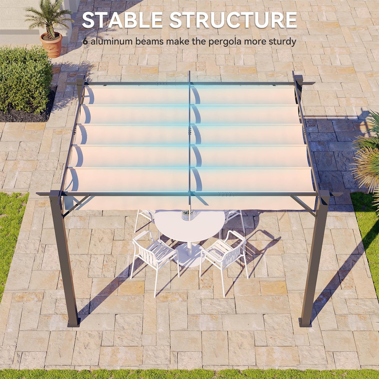 Aoxun 10'x12' Outdoor Retractable Pergola, Heavy Duty Metal Frame Pergola with Adjustable Sun Shade Canopy, Modern Backyard Pergola for Garden, Deck, Patio, Lawn,Grape Trellis