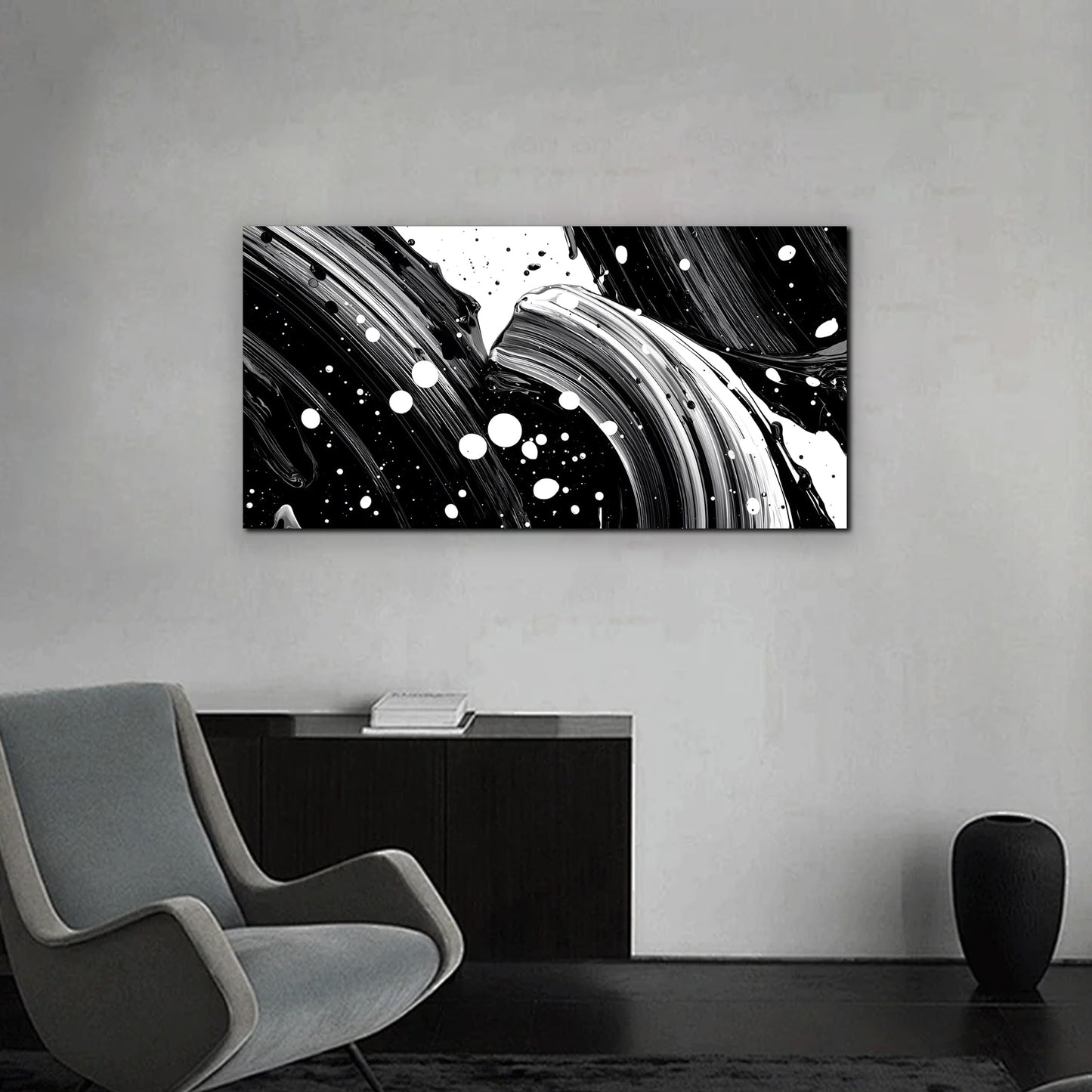 Trogonup Black Abstract Wall Art for Living Room Minimalist White Art Large Artwork for Bedroom Office Modern Canvas Prints Ready to Hang 20x40 Inch