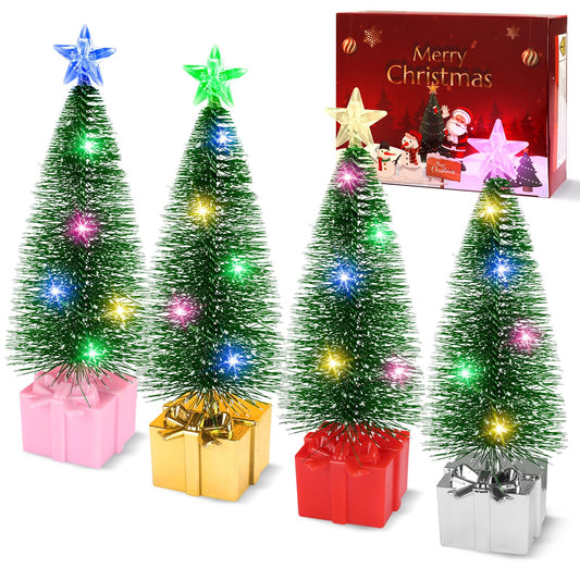 Mini Christmas Tree with Lights, 4 Pack Tabletop Christmas Tree with LED Lights for Indoor Christmas Decorations Holiday Party Ornagment, Christmas Centerpieces for Tables New Year Decoration(4)