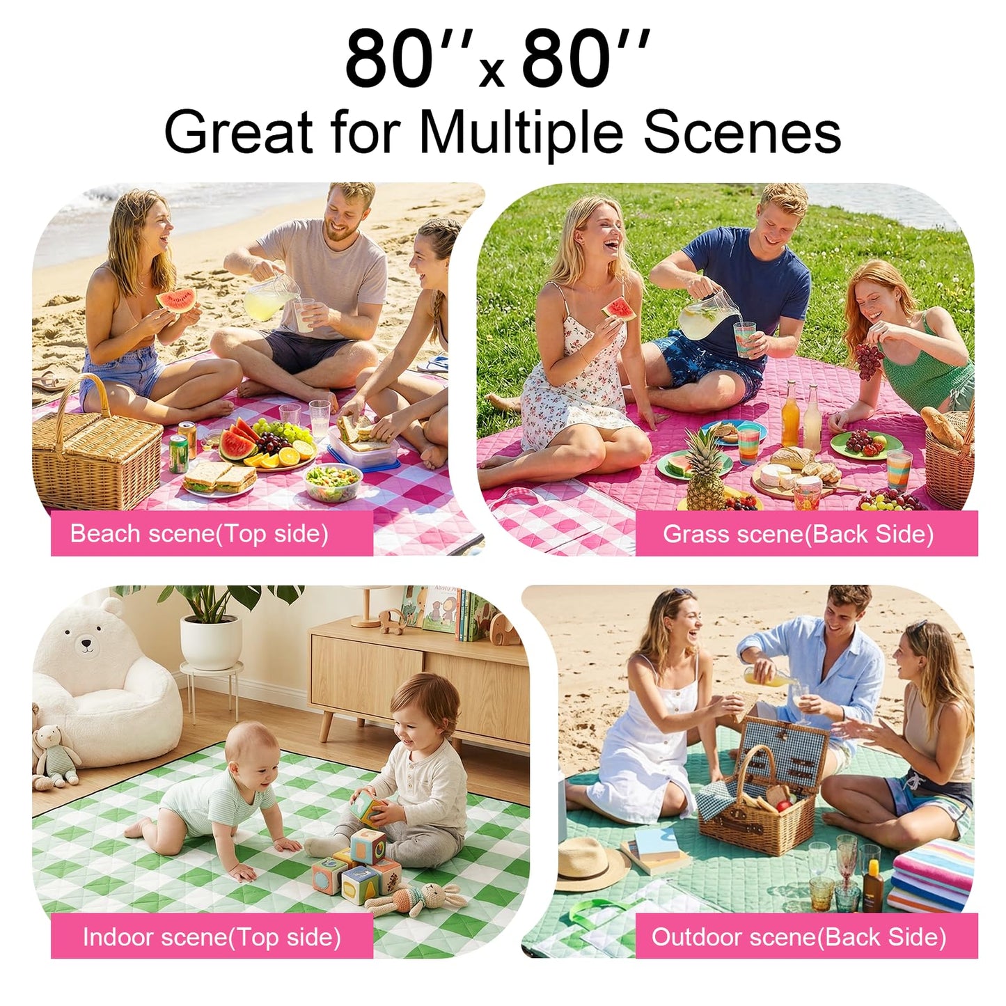 JACTUM 2 in 1 Tote Picnic Blanket Waterproof Outdoor Camping Mat，Large Capacity Beach Blanket 80''x80'' 7 Layers Easy to Foldable and Carry.