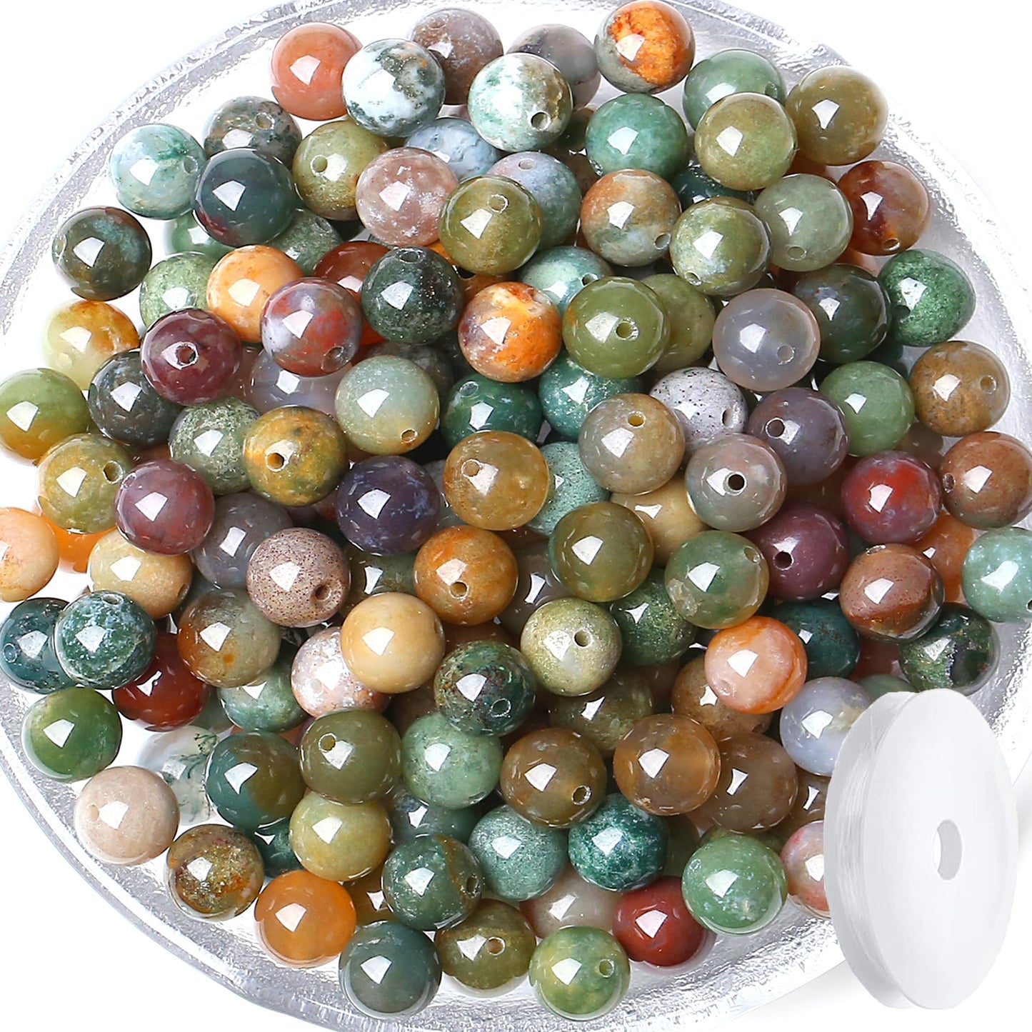 QINJIEJIE 100PCS India Agate Beads 8mm Natural Stone Beads Round Loose Gemstone Bead for Bracelet Beading Crystal Jewelry Making DIY Necklace Earrings 0.32"