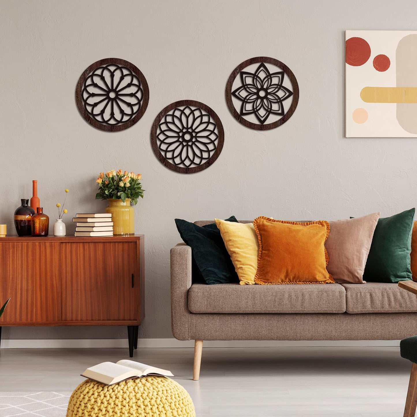 Blulu 3 Pcs Thickened Rustic Wood Wall Decor Rustic Wood Round Wall Art Farmhouse Hanging Decoration for Indoor Outdoor Living Room Bedroom Home Office Kitchen Decoration, 10 Inch(Round,Brown)