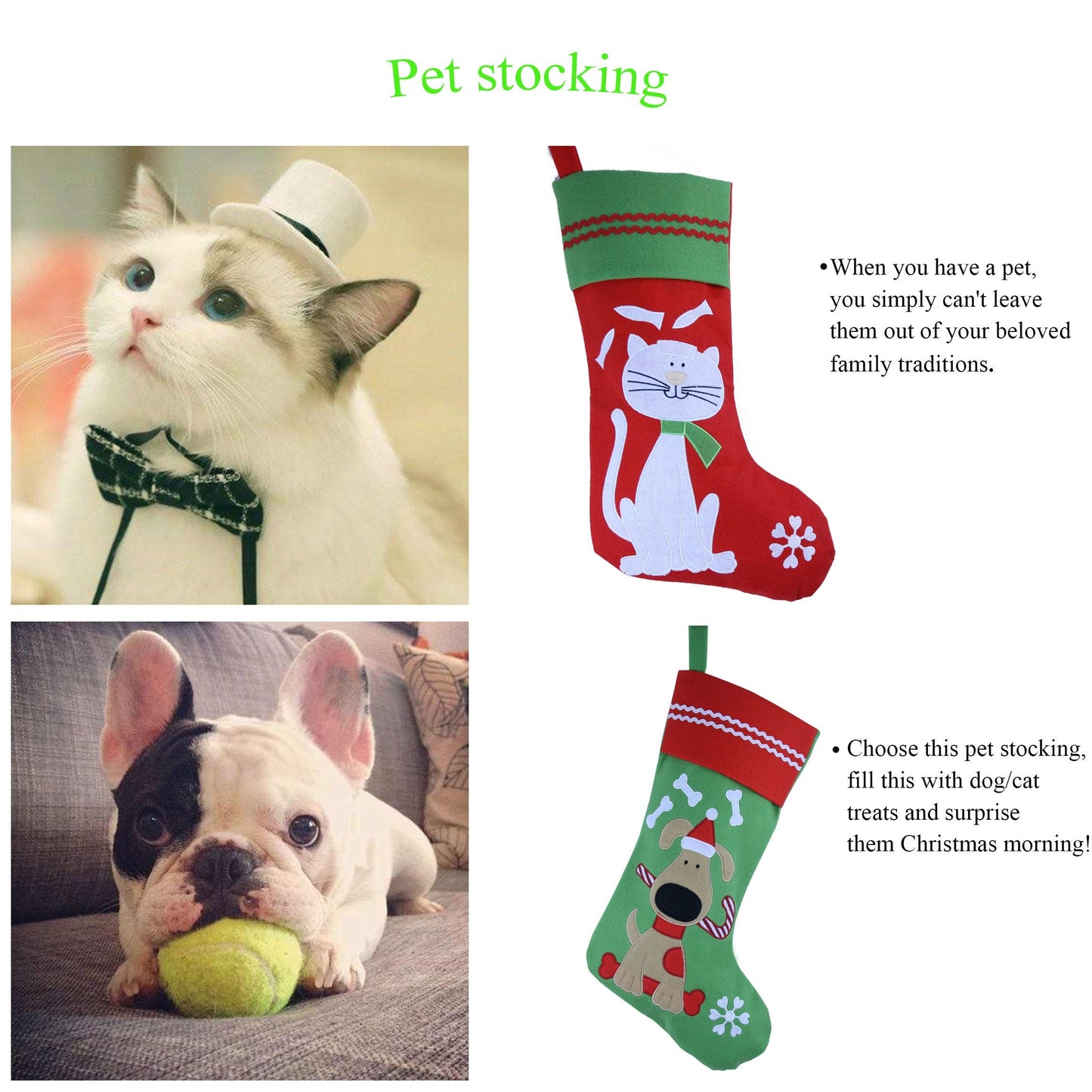 WEWILL Lovely Embroidered Dog Christmas Puppy Stockings Ideal Xmas Holiday Party Gifts for Puppies Pet 16-Inch Long
