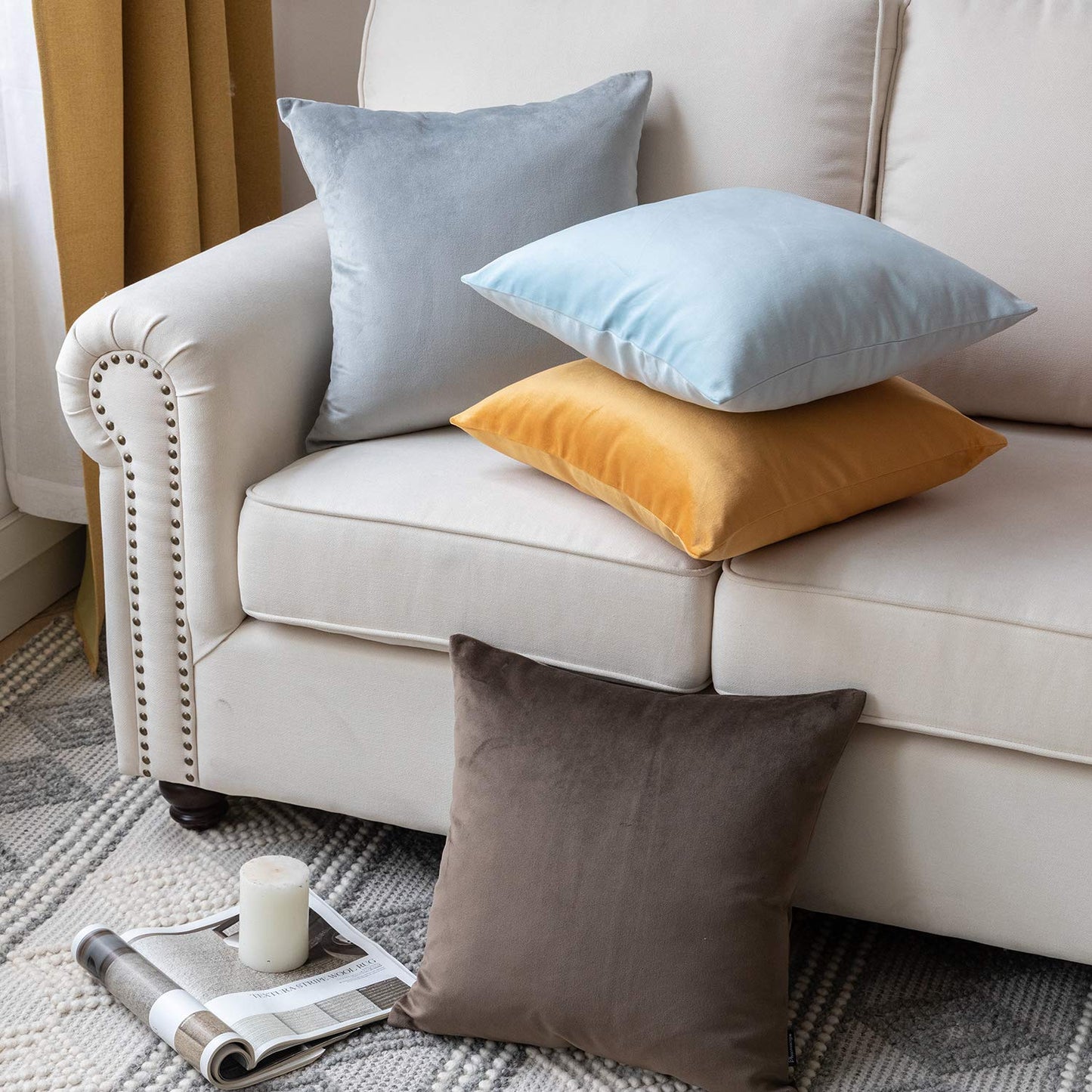 Phantoscope Pack of 2 Velvet Decorative Throw Decorative Pillow Cover Soft Solid Square Cushion Case for Couch Taupe 20 x 20 inches 50 x 50 cm